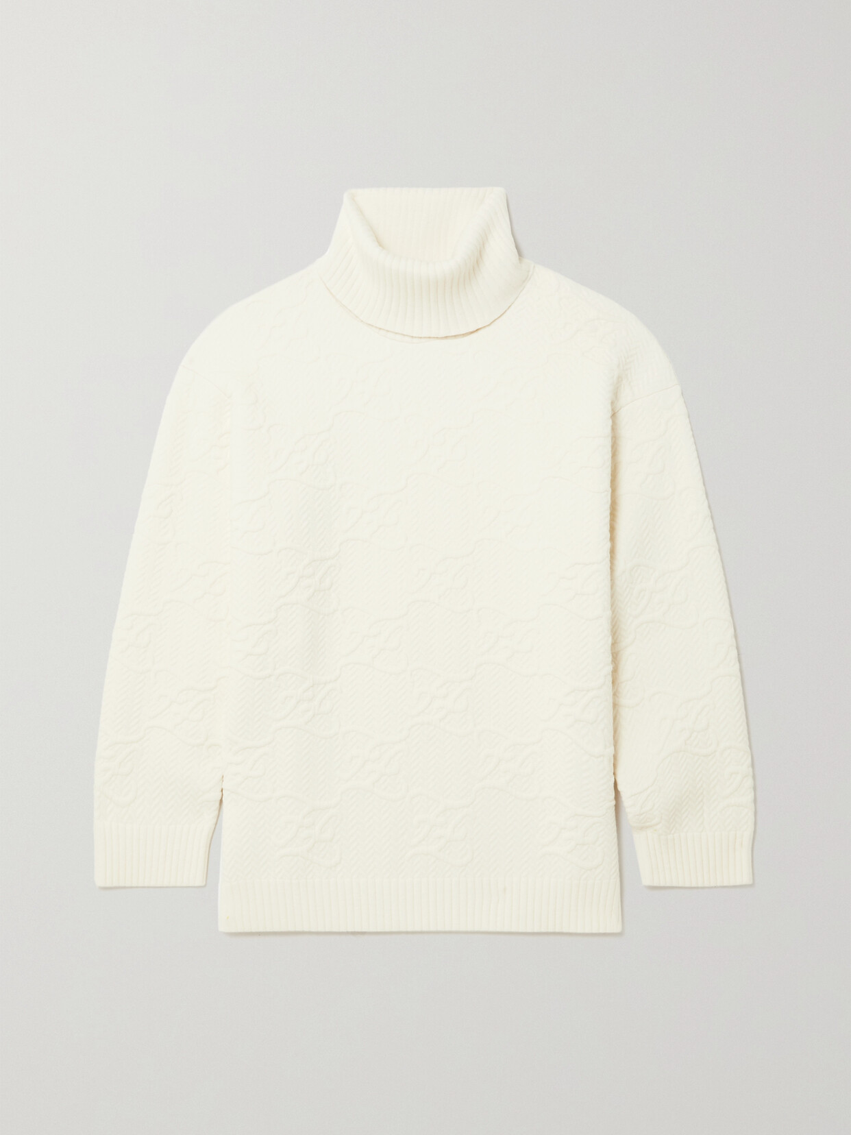 FENDI OVERSIZED EMBOSSED JERSEY TURTLENECK SWEATER