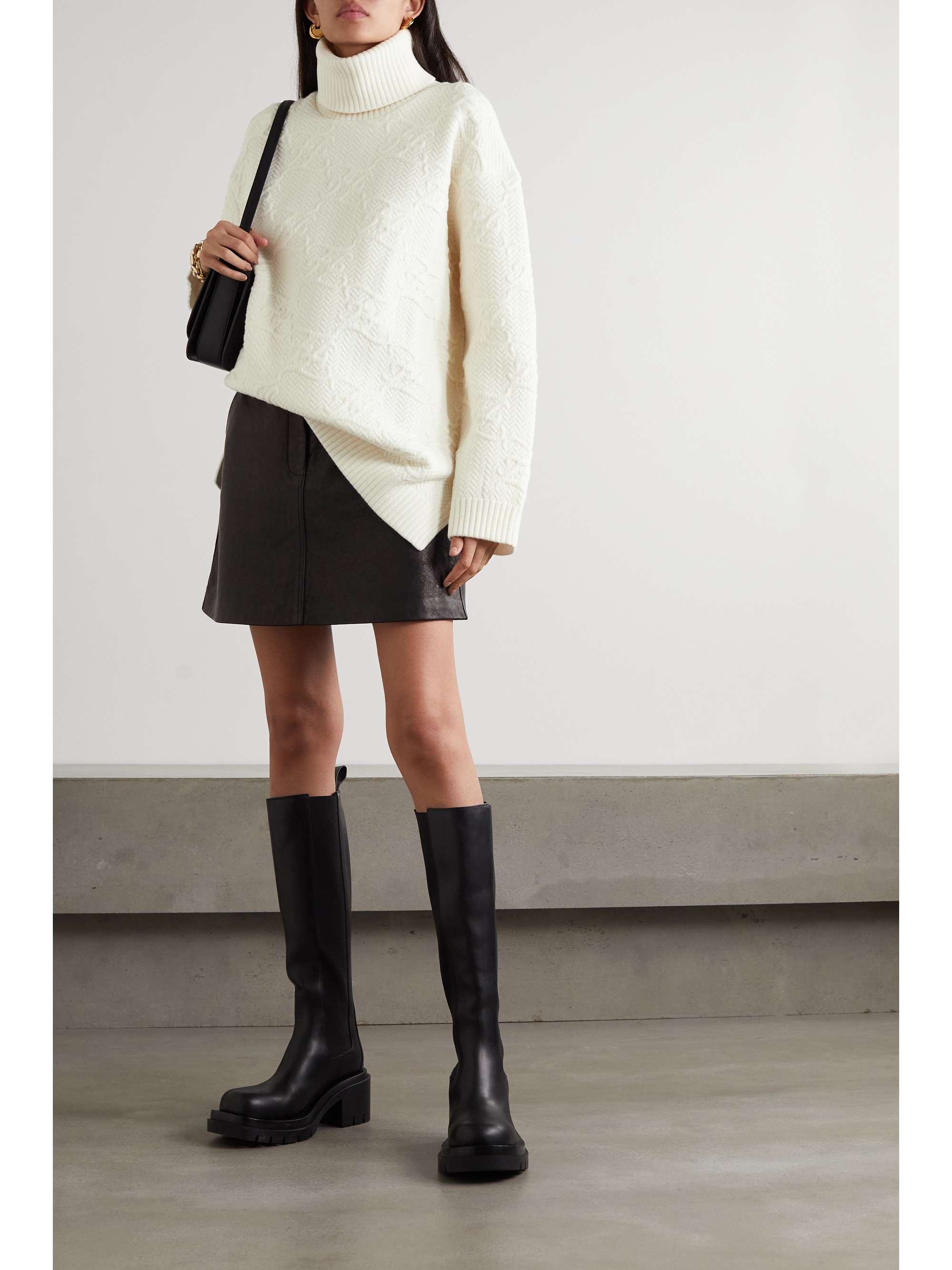 White Oversized embossed jersey turtleneck sweater | FENDI | NET-A-PORTER