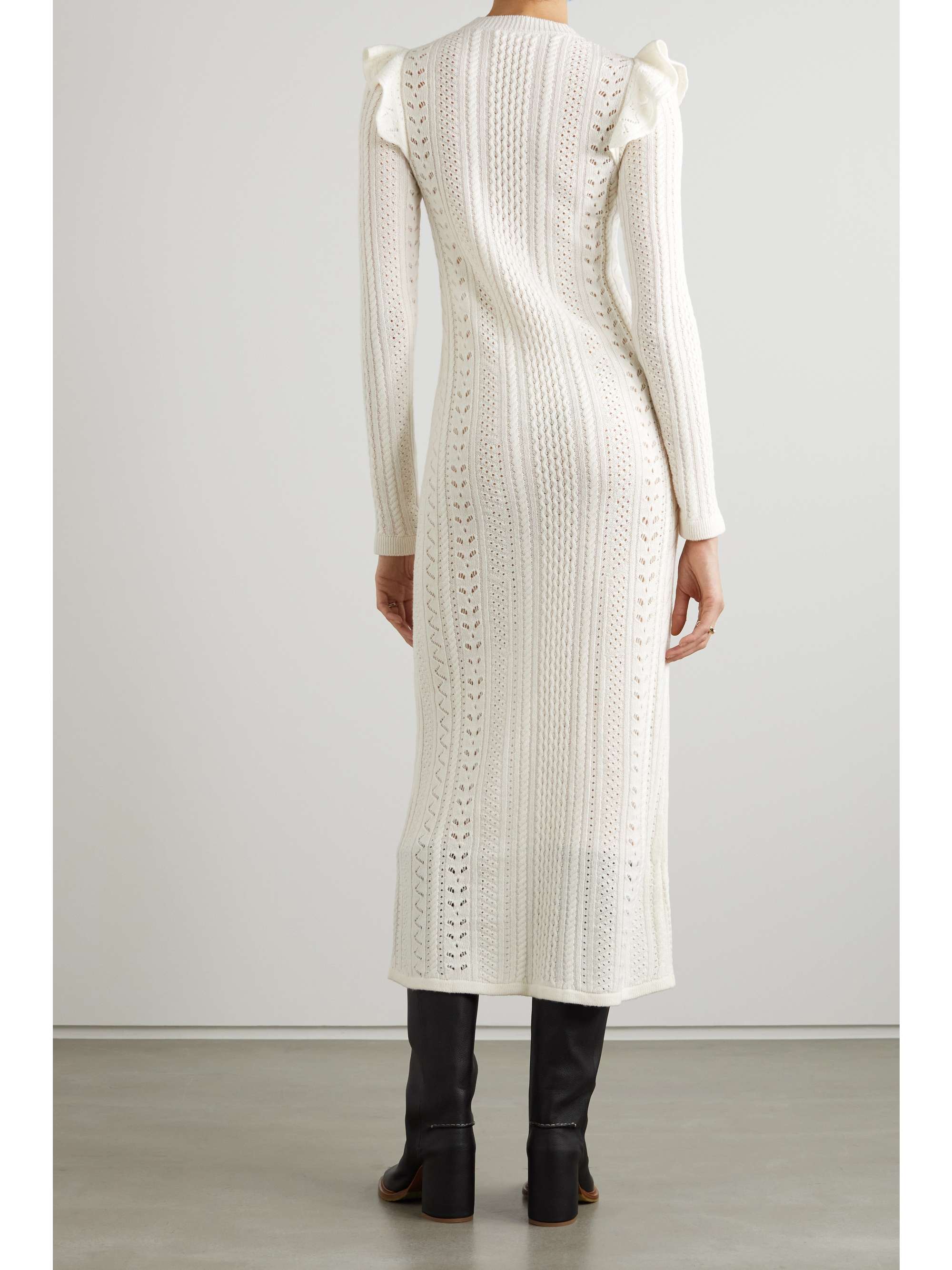 CHLOÉ Ruffled pointelle-knit wool and cashmere-blend maxi dress