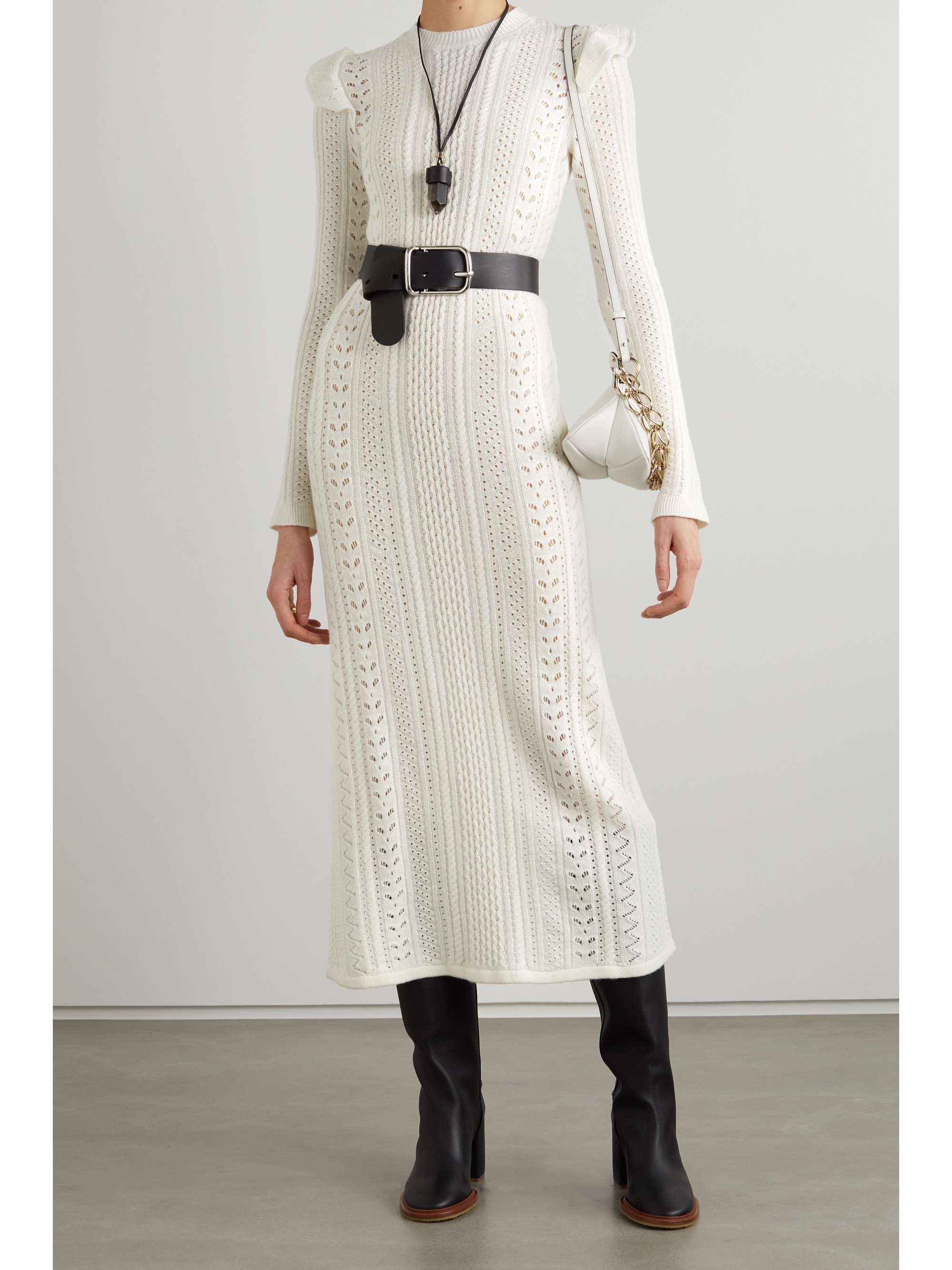 CHLOÉ Ruffled pointelle-knit wool and cashmere-blend maxi dress