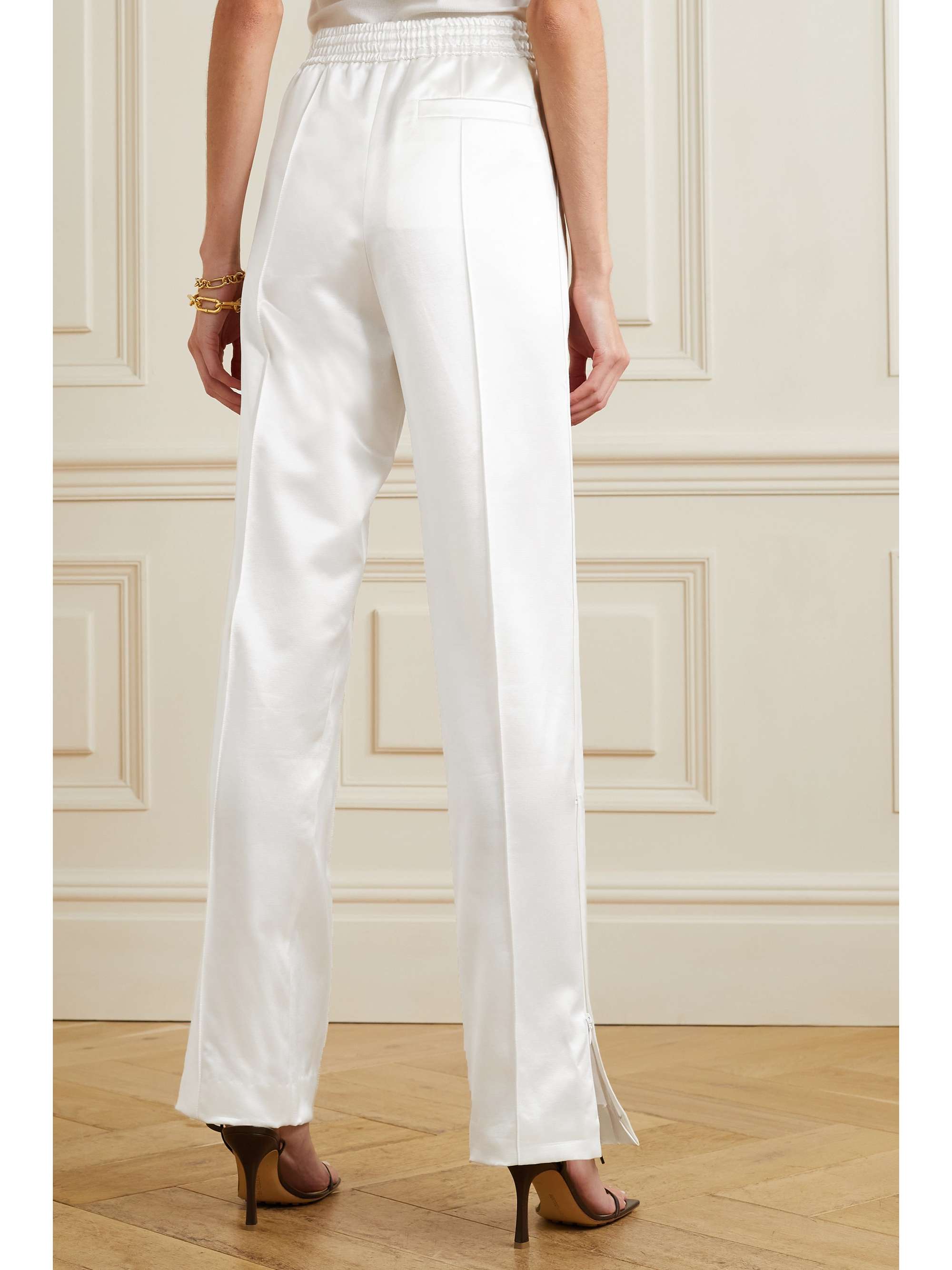 CHLOÉ Stretch wool and silk-blend satin straight-leg pants