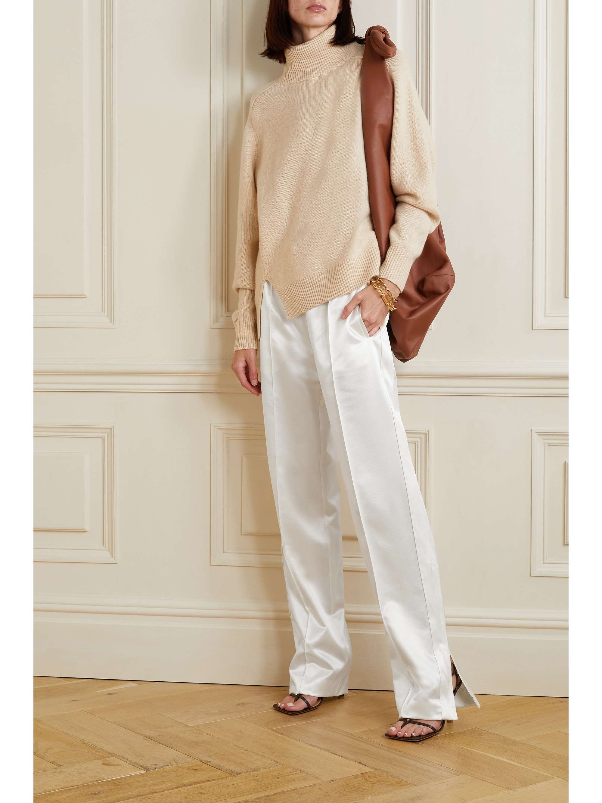 CHLOÉ Stretch wool and silk-blend satin straight-leg pants