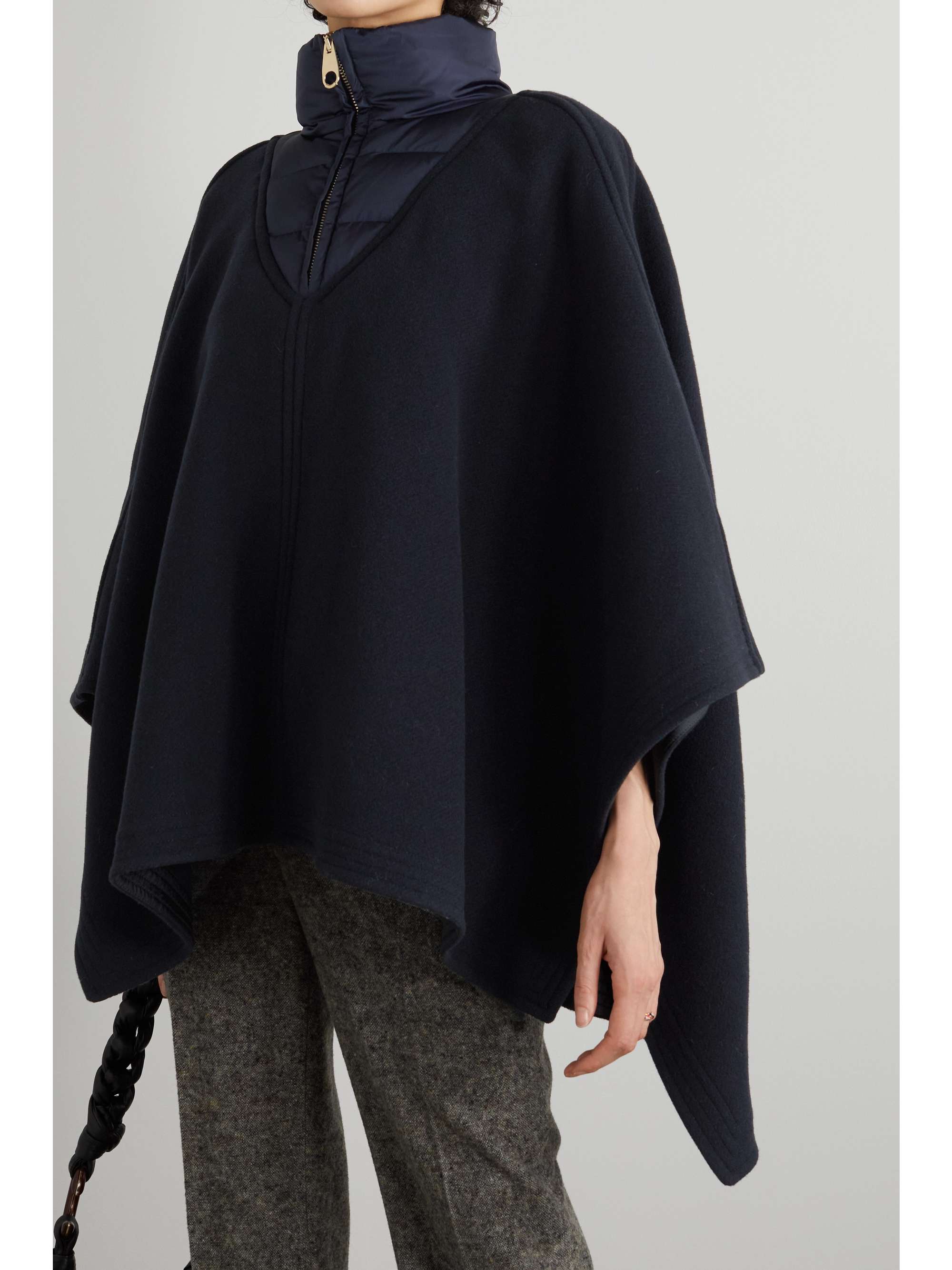 CHLOÉ Quilted shell-paneled wool-blend poncho