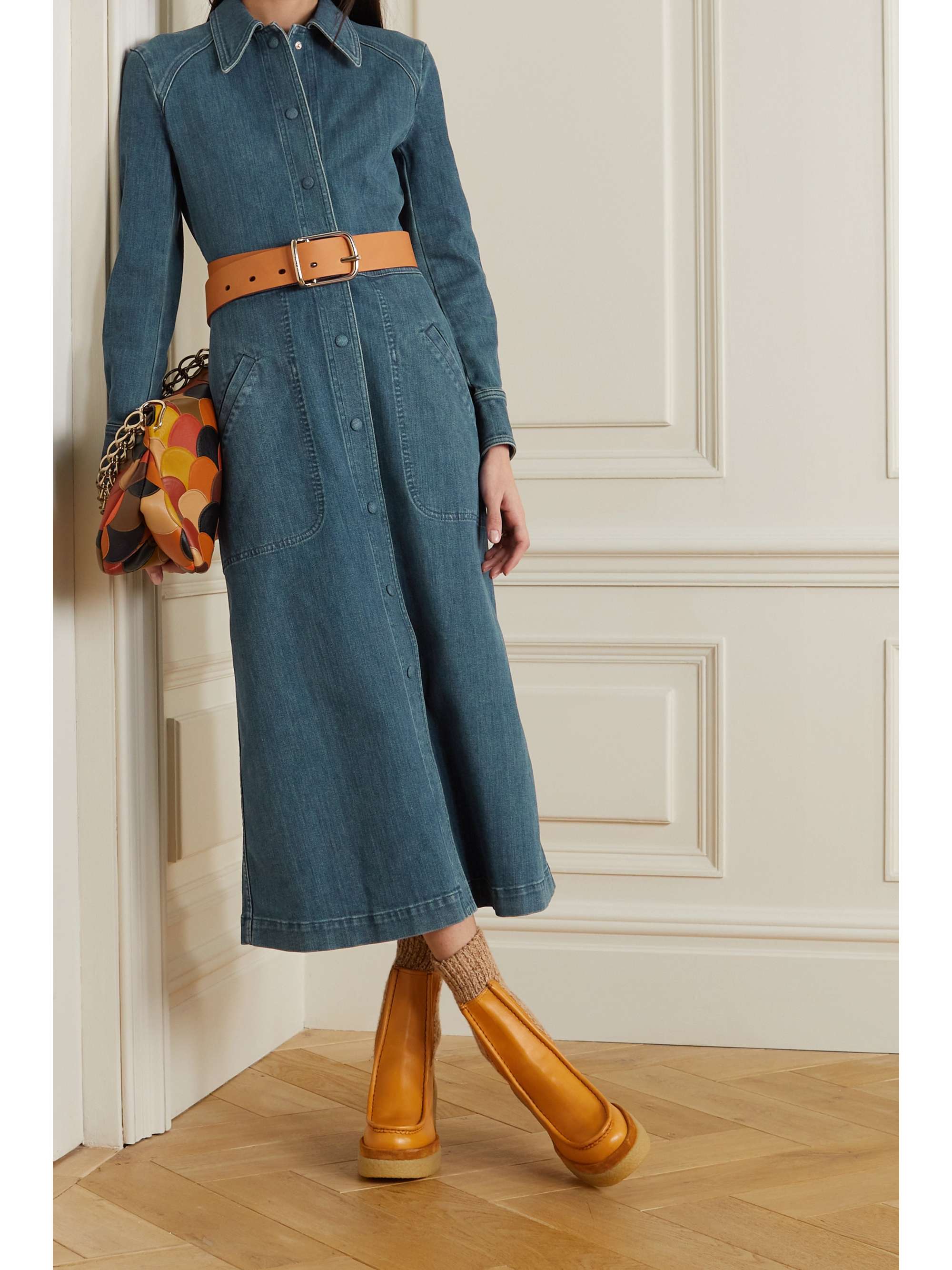 SUSTAIN recycled denim midi shirt dress ...