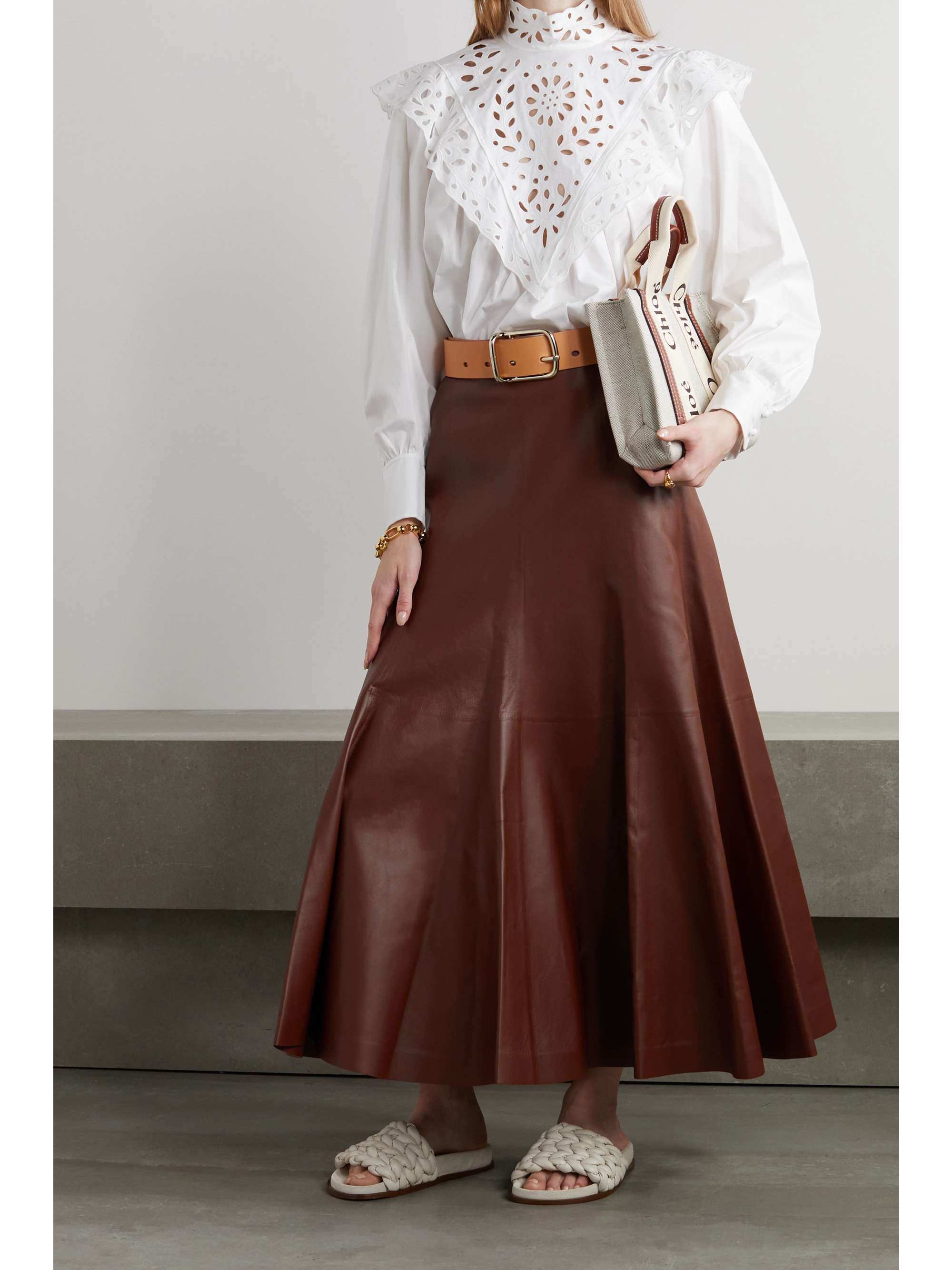 CHLOÉ Leather midi skirt