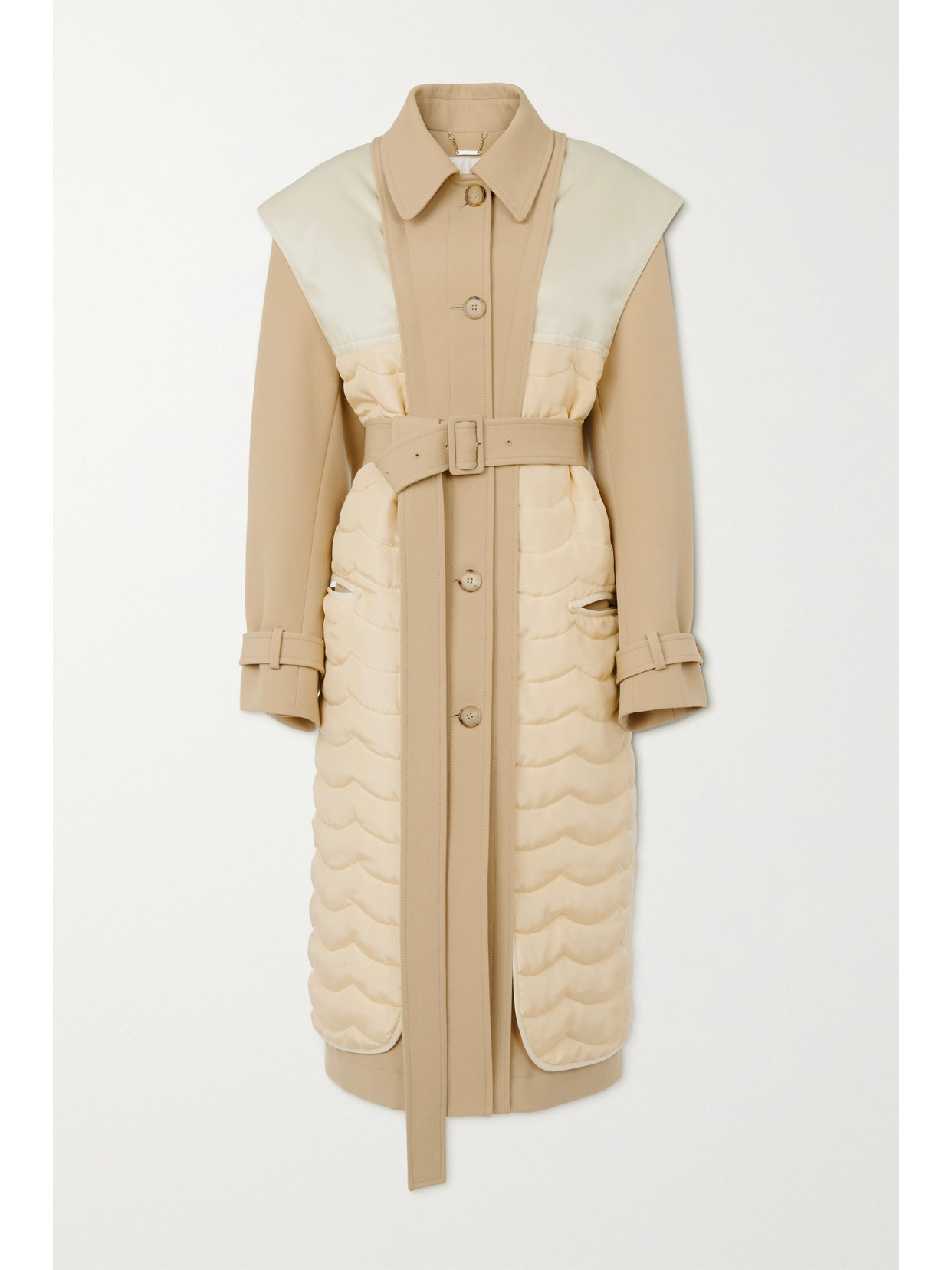 Shop Chloé Convertible Belted Wool, Cotton-blend And Quilted Silk Coat In Neutrals