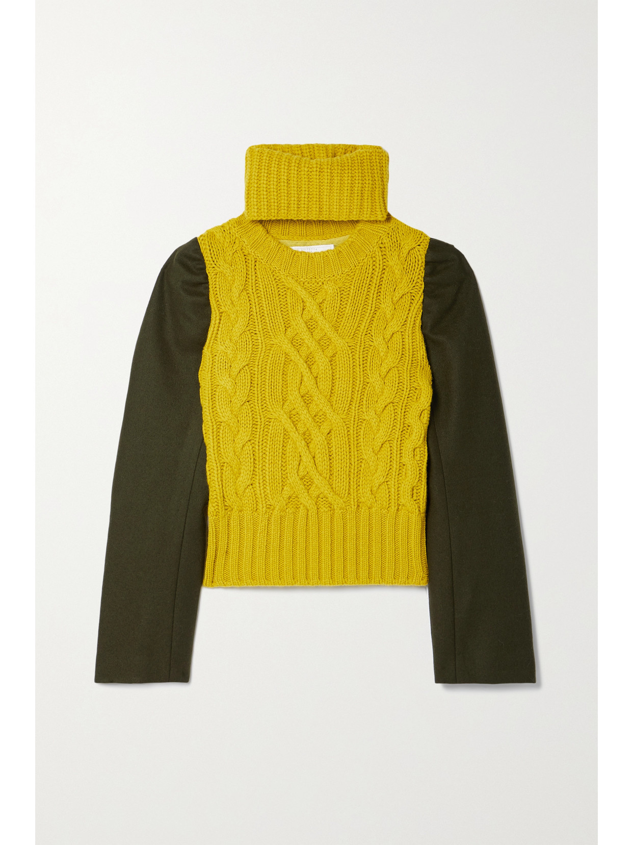 Sacai Convertible Cable-knit Wool And Felt Turtleneck