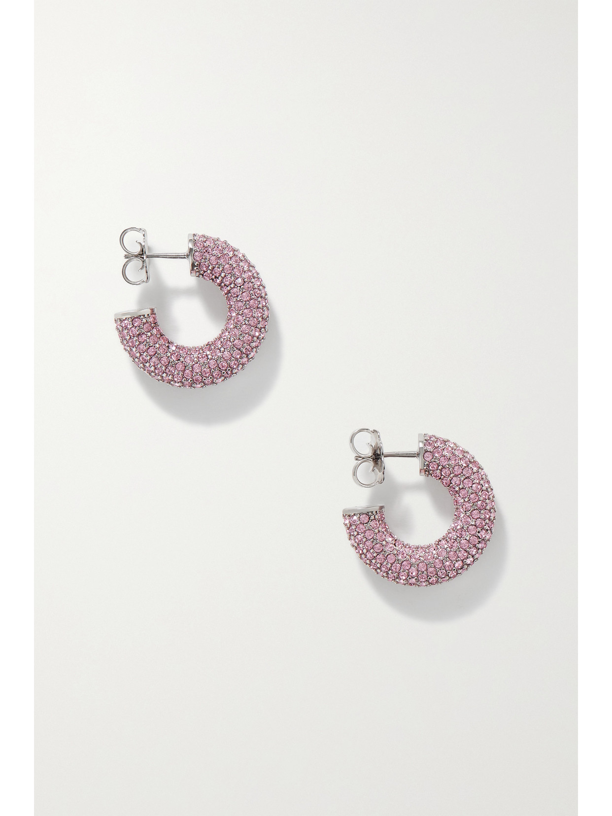 Amina Muaddi Cameron Silver-tone Crystal Hoop Earrings In Pink