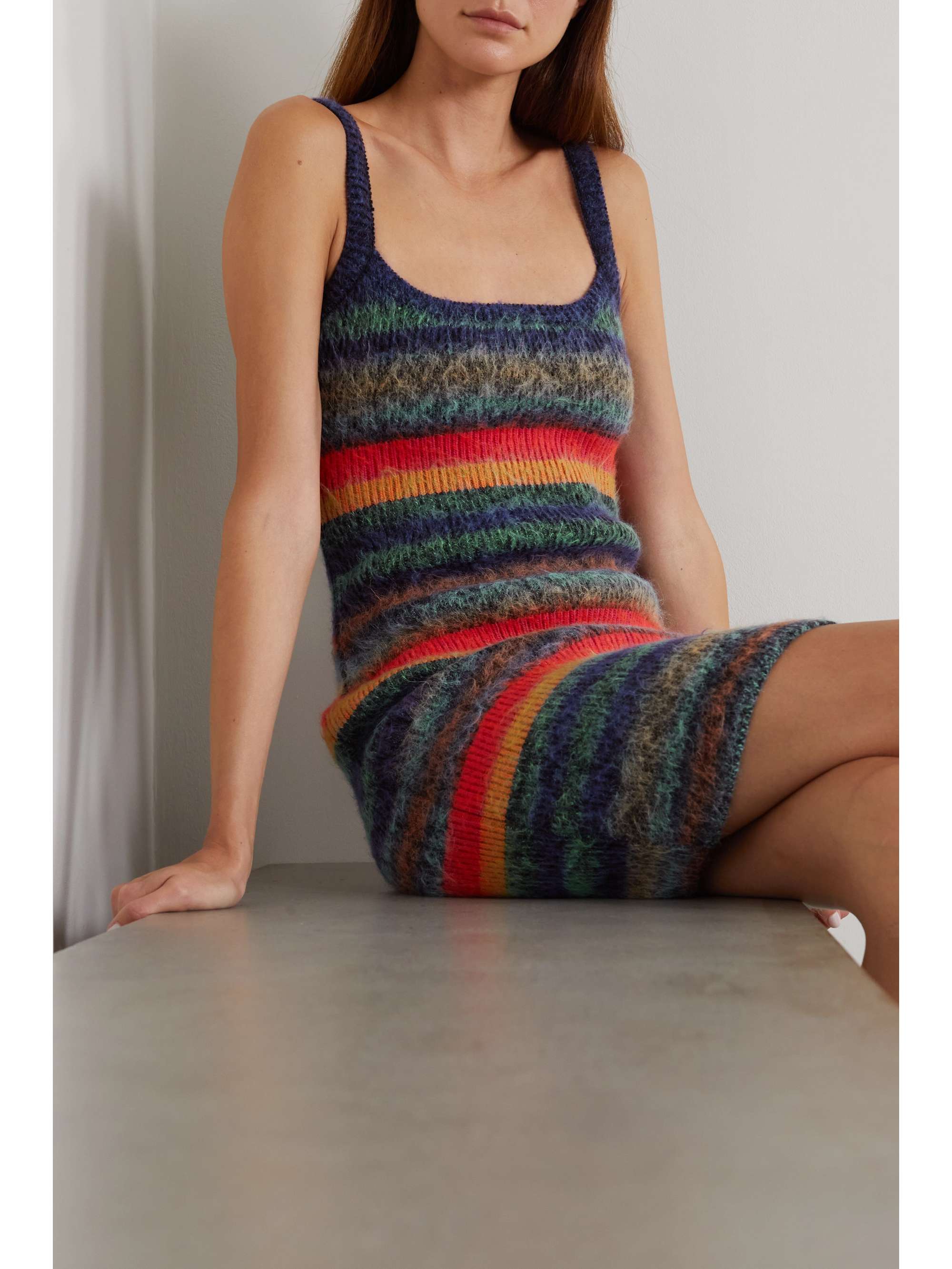 AGR Brushed striped cotton-blend mini dress