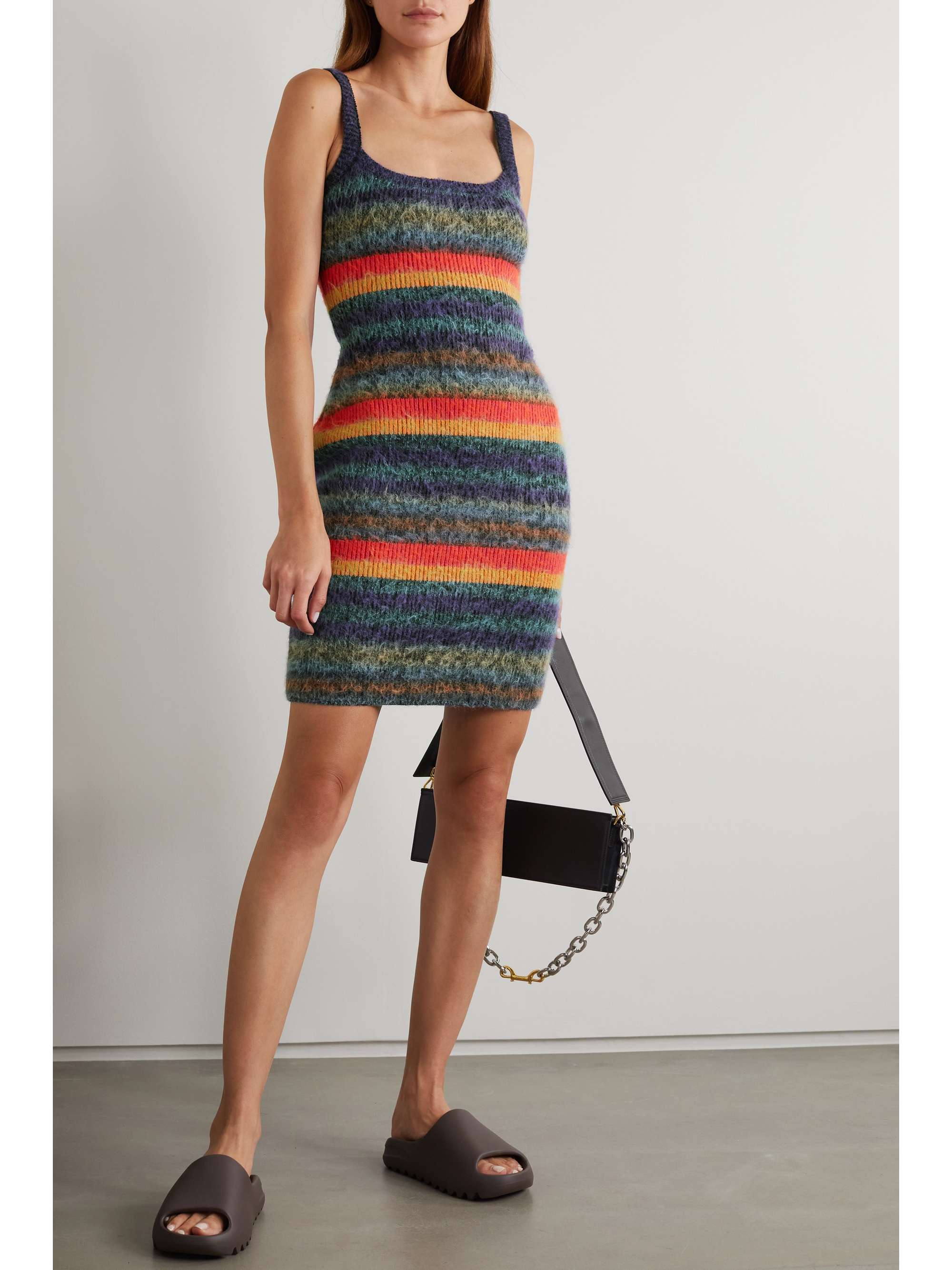 AGR Brushed striped cotton-blend mini dress