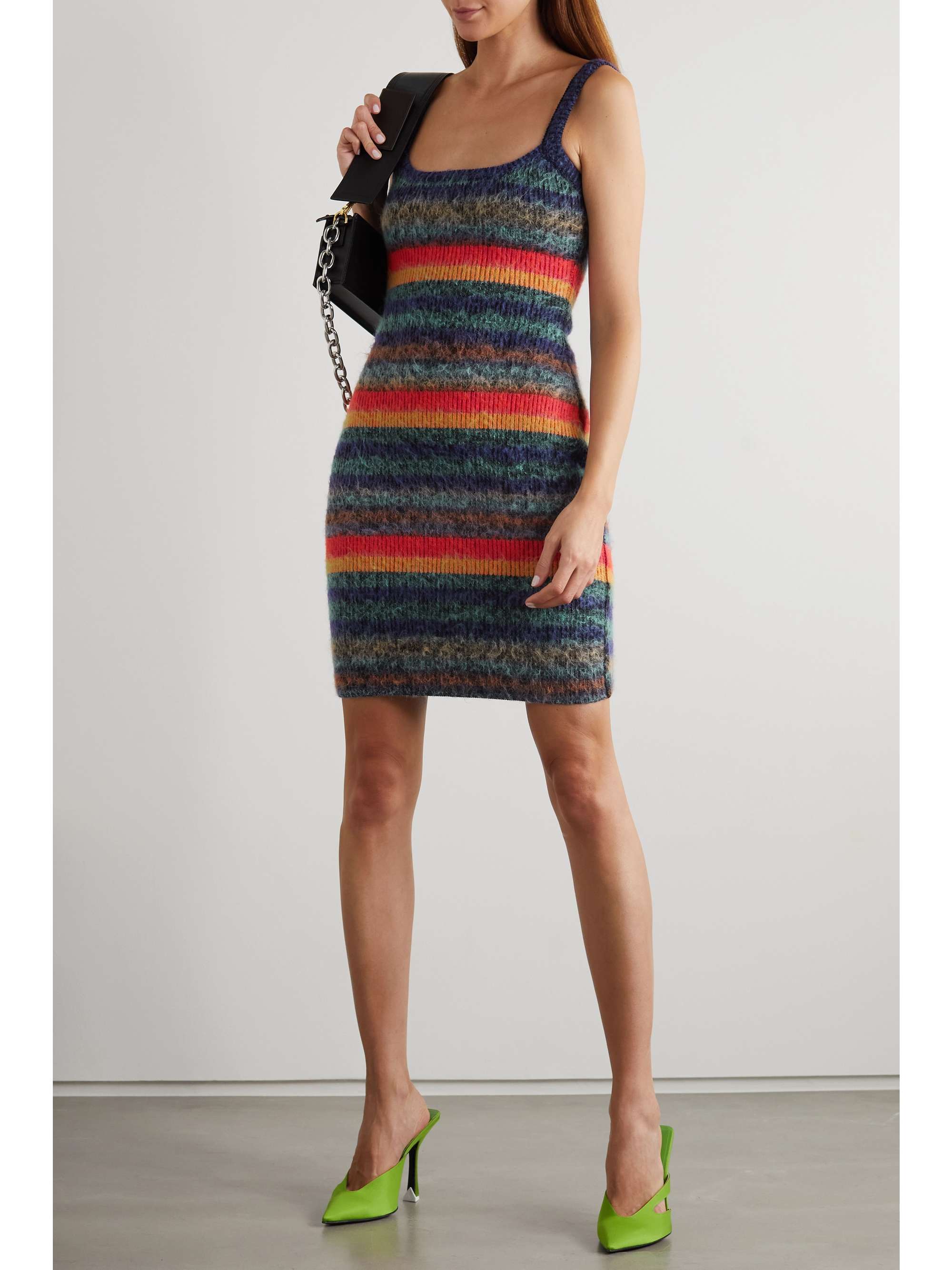 AGR Brushed striped cotton-blend mini dress