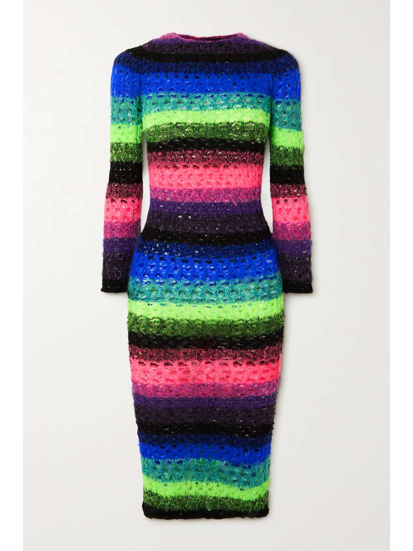 AGR Striped Open-knit Cotton-blend Midi Dress