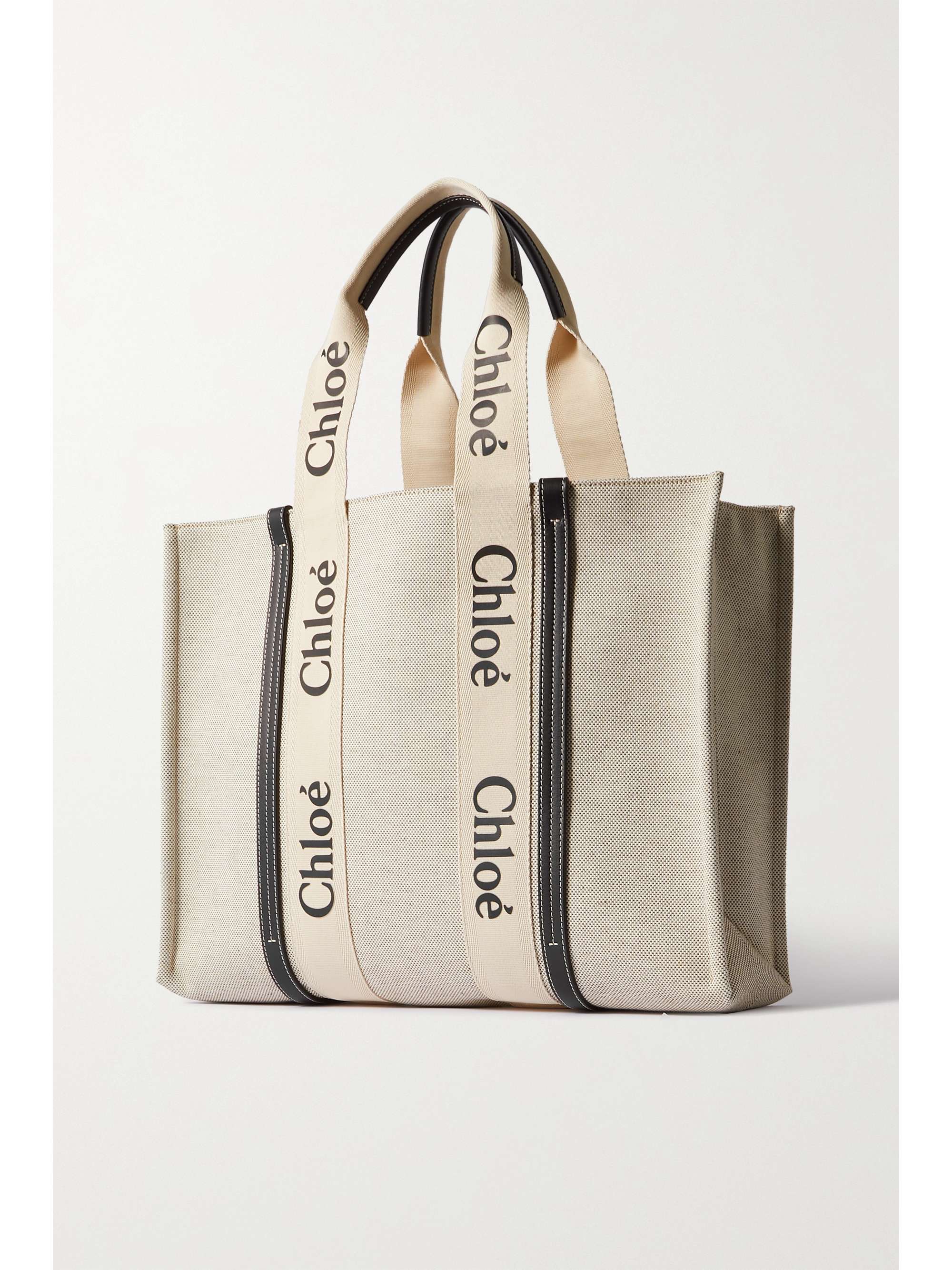 CHLOÉ Woody large leather-trimmed cotton-canvas tote