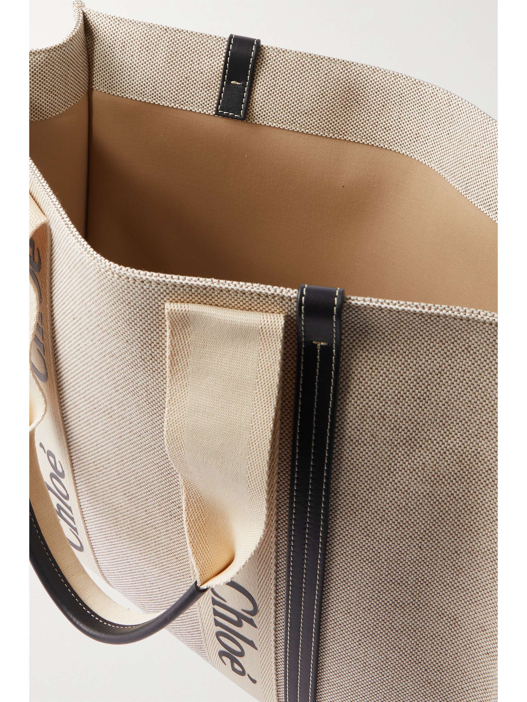 CHLOÉ Woody large leather-trimmed cotton-canvas tote