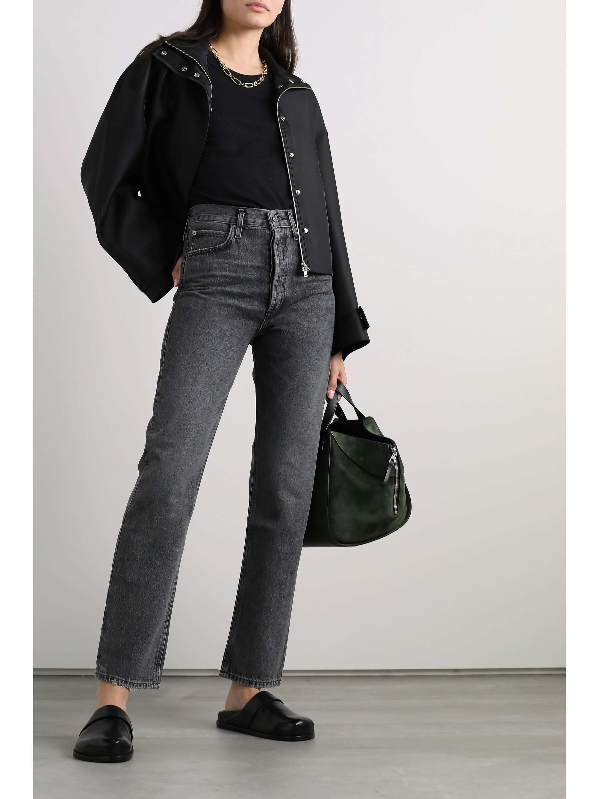 90's pinch waist high rise straight in black tea