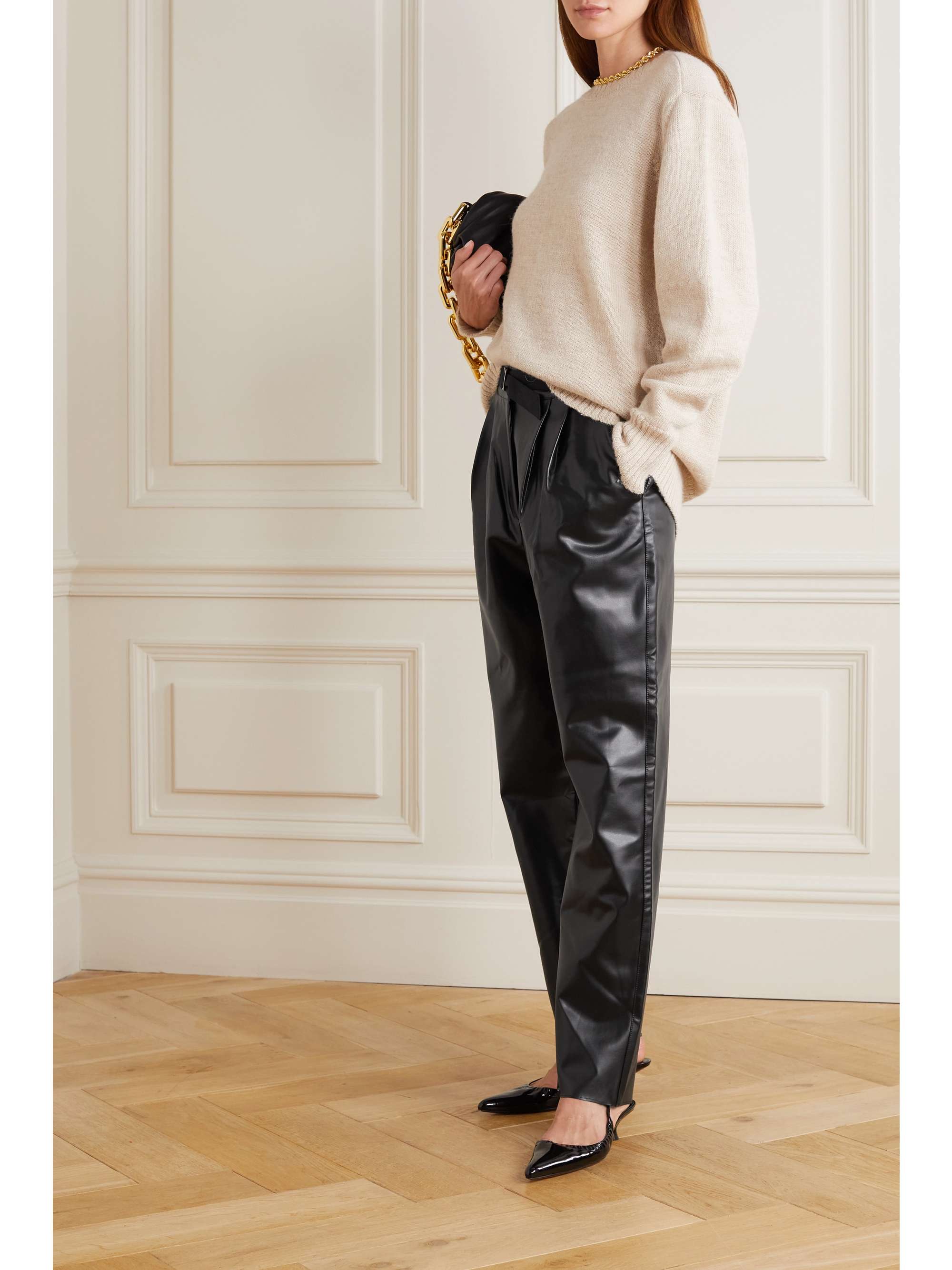 Black Belted pleated faux leather 