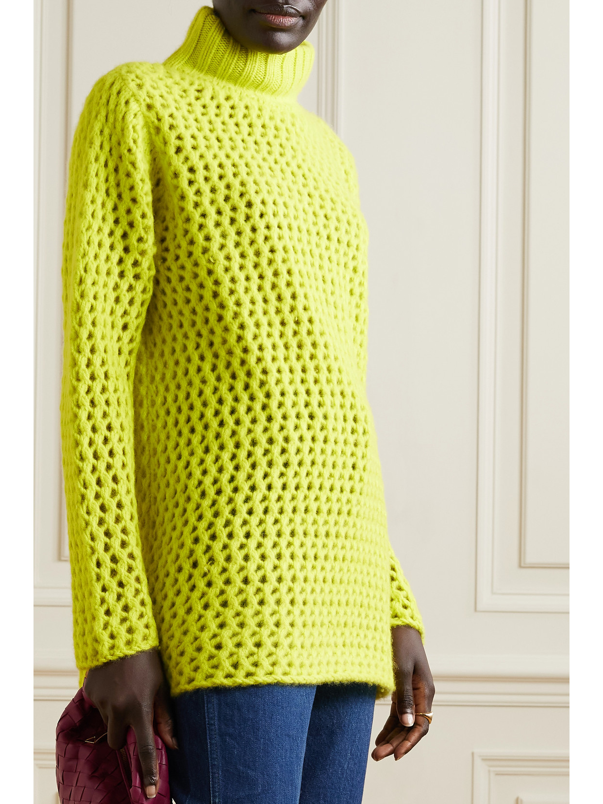 Open-Knit Cashmere Turtleneck Sweater