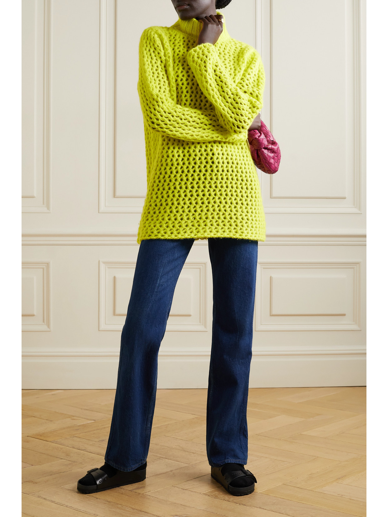 Open-Knit Cashmere Turtleneck Sweater