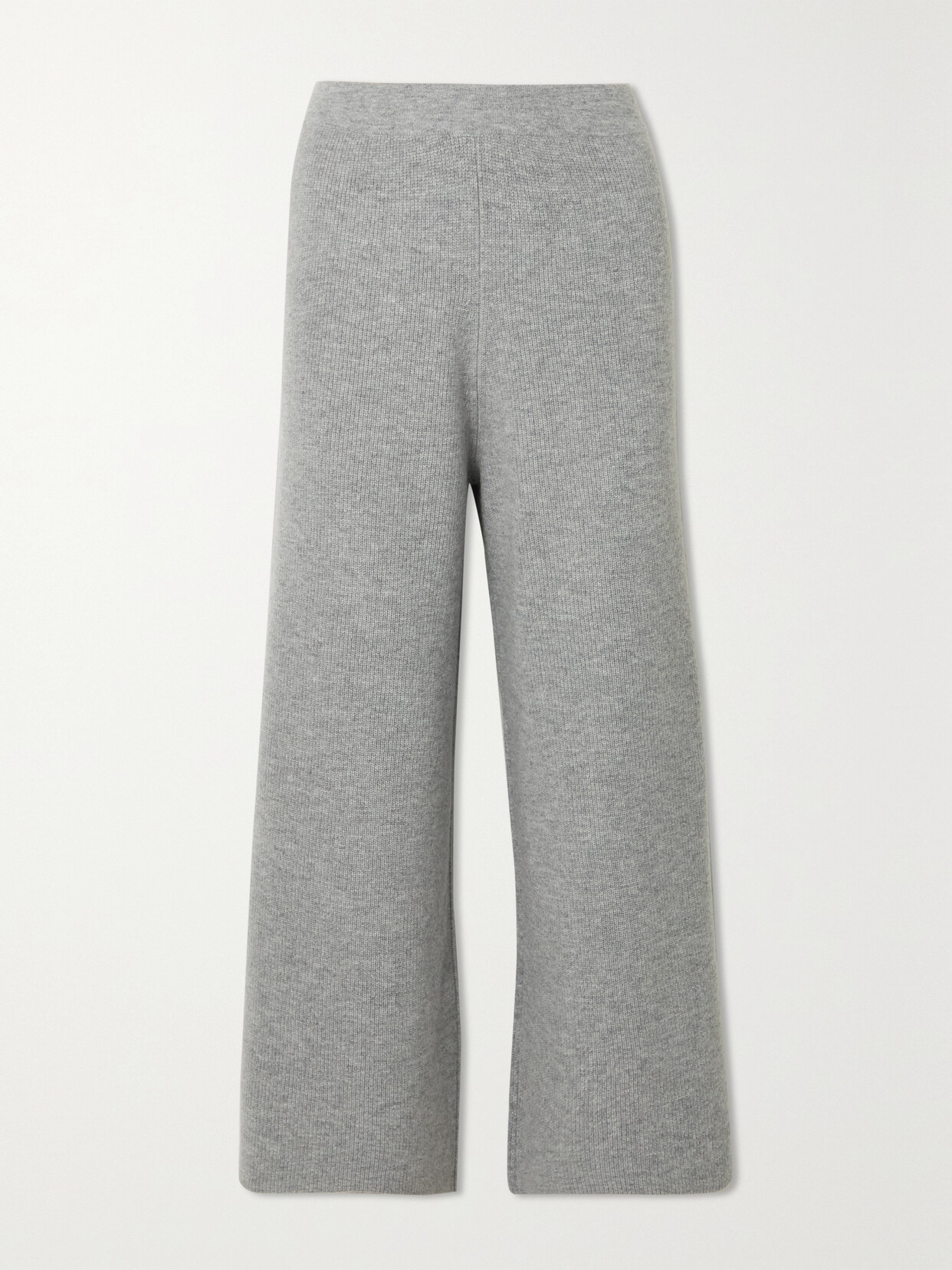 Allude Cropped Ribbed Wool And Cashmere-blend Wide-leg Pants In Gray