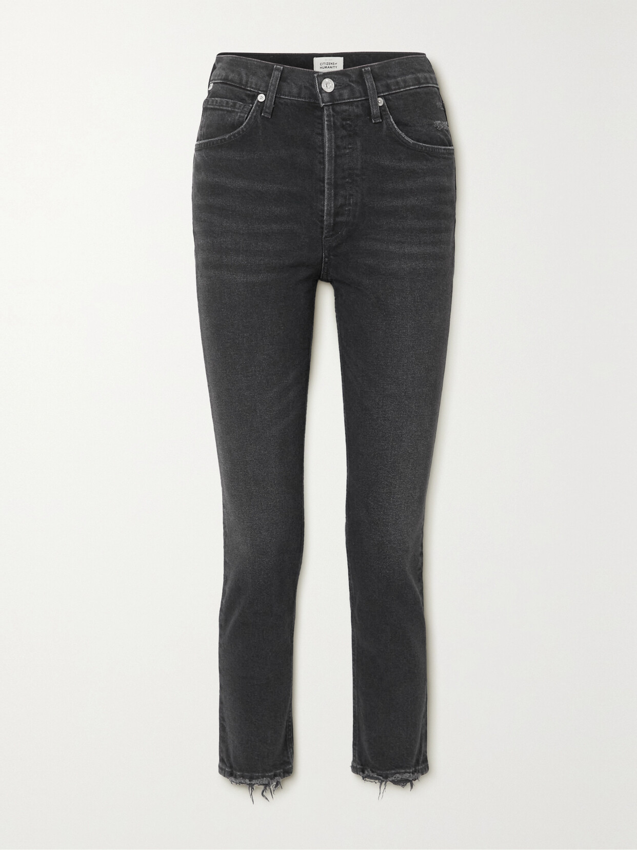 Shop Citizens Of Humanity Jolene Frayed High-rise Straight-leg Jeans In Black