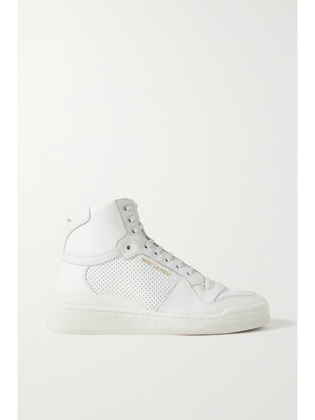Saint Laurent Sl24 Logo-print Paneled Perforated Leather High-top Sneakers In White
