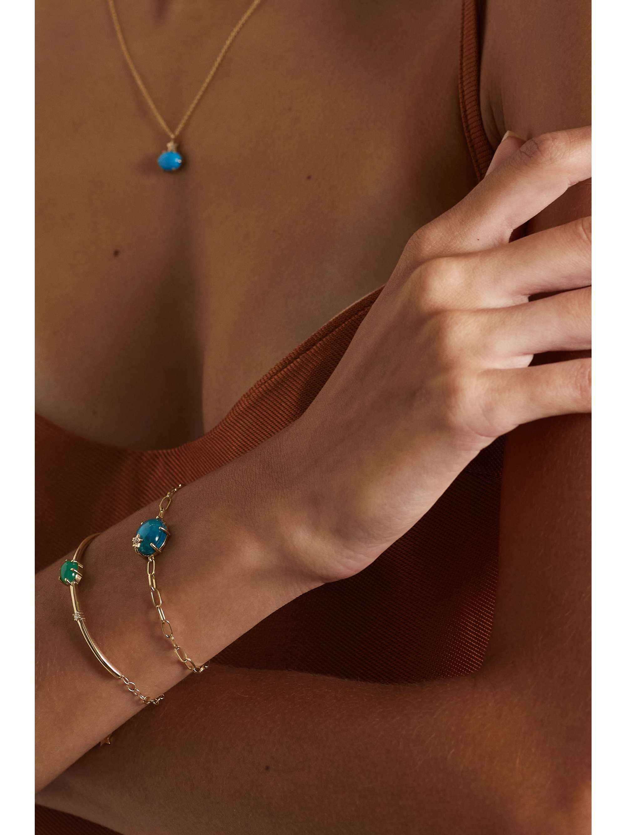 ANDREA FOHRMAN Mini Cosmo 14-karat gold, turquoise and diamond necklace