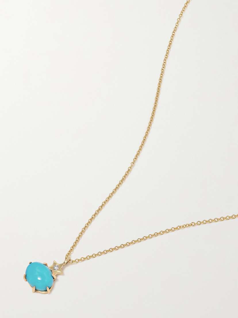 Andrea Fohrman Mini Cosmo 14-karat Gold, Turquoise And Diamond Necklace