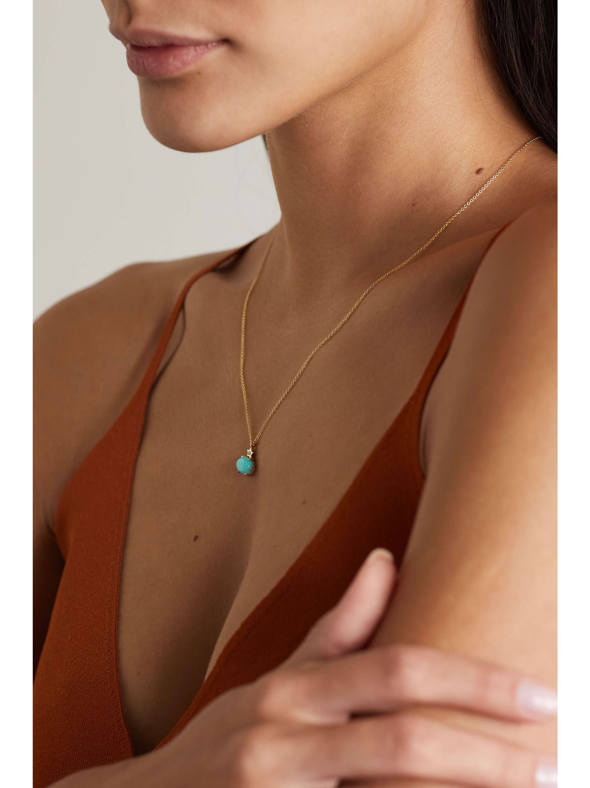 ANDREA FOHRMAN Mini Cosmo 14-karat gold, turquoise and diamond necklace