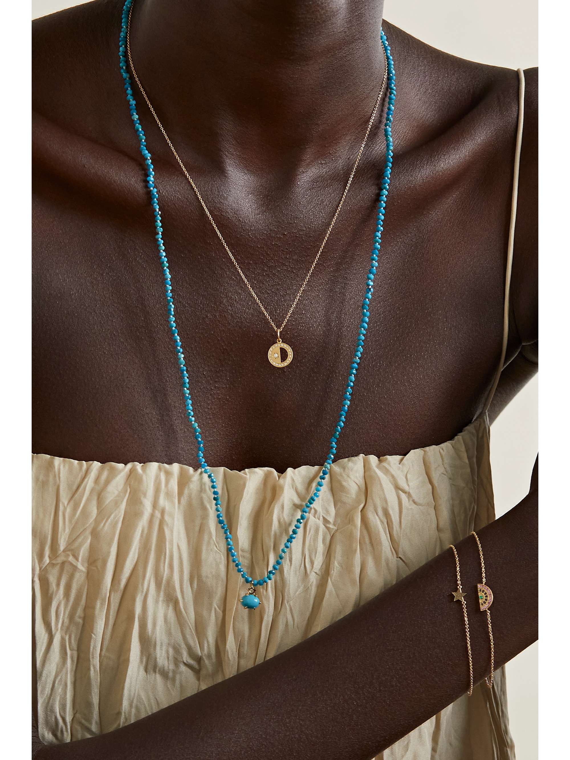 ANDREA FOHRMAN Mini Cosmo 14-karat gold, turquoise and diamond necklace