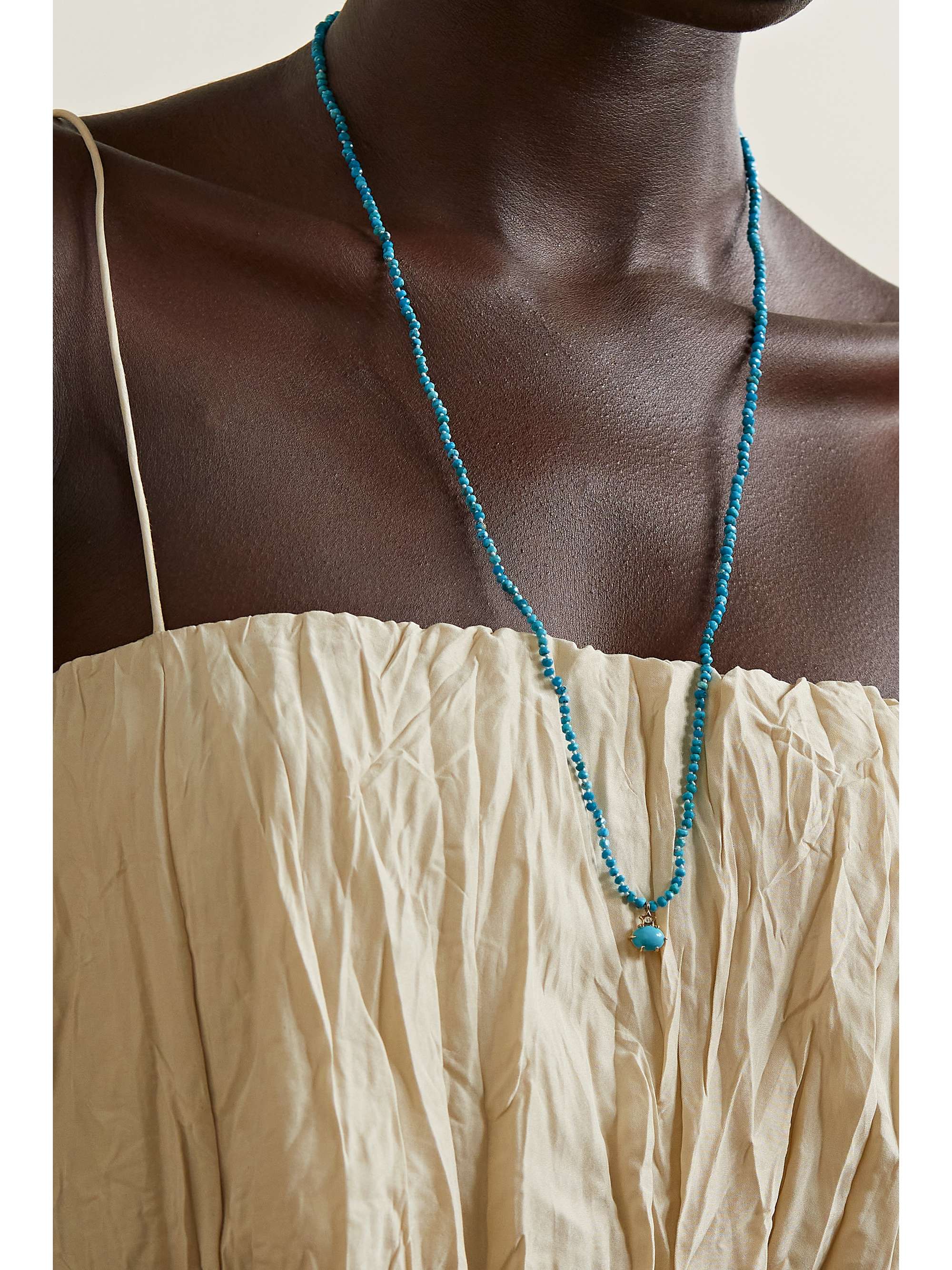 ANDREA FOHRMAN Mini Cosmo 14-karat gold, turquoise and diamond necklace