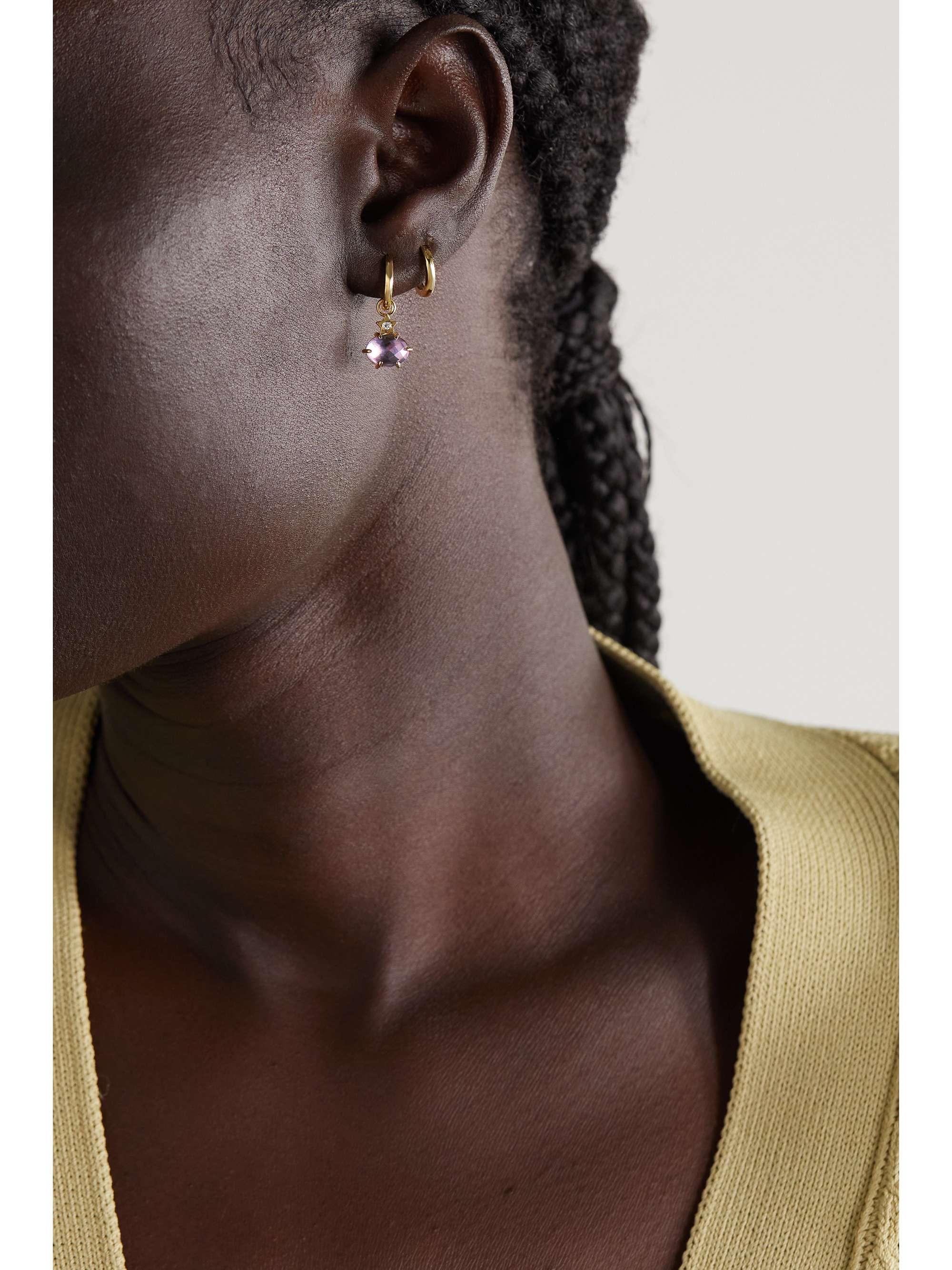 ANDREA FOHRMAN Mini Cosmo 14-karat gold, moonstone and diamond hoop earrings