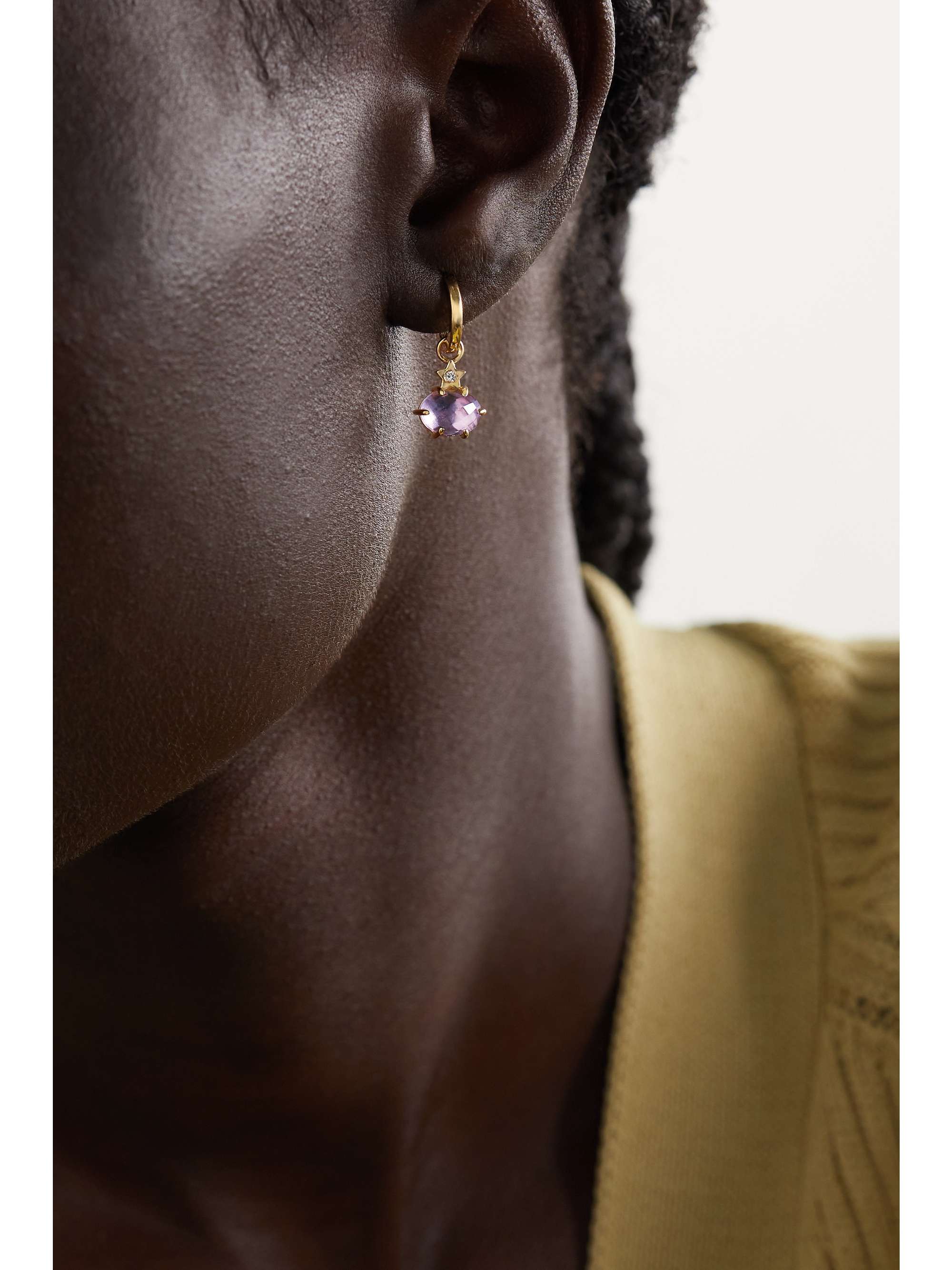 ANDREA FOHRMAN Mini Cosmo 14-karat gold, moonstone and diamond hoop earrings