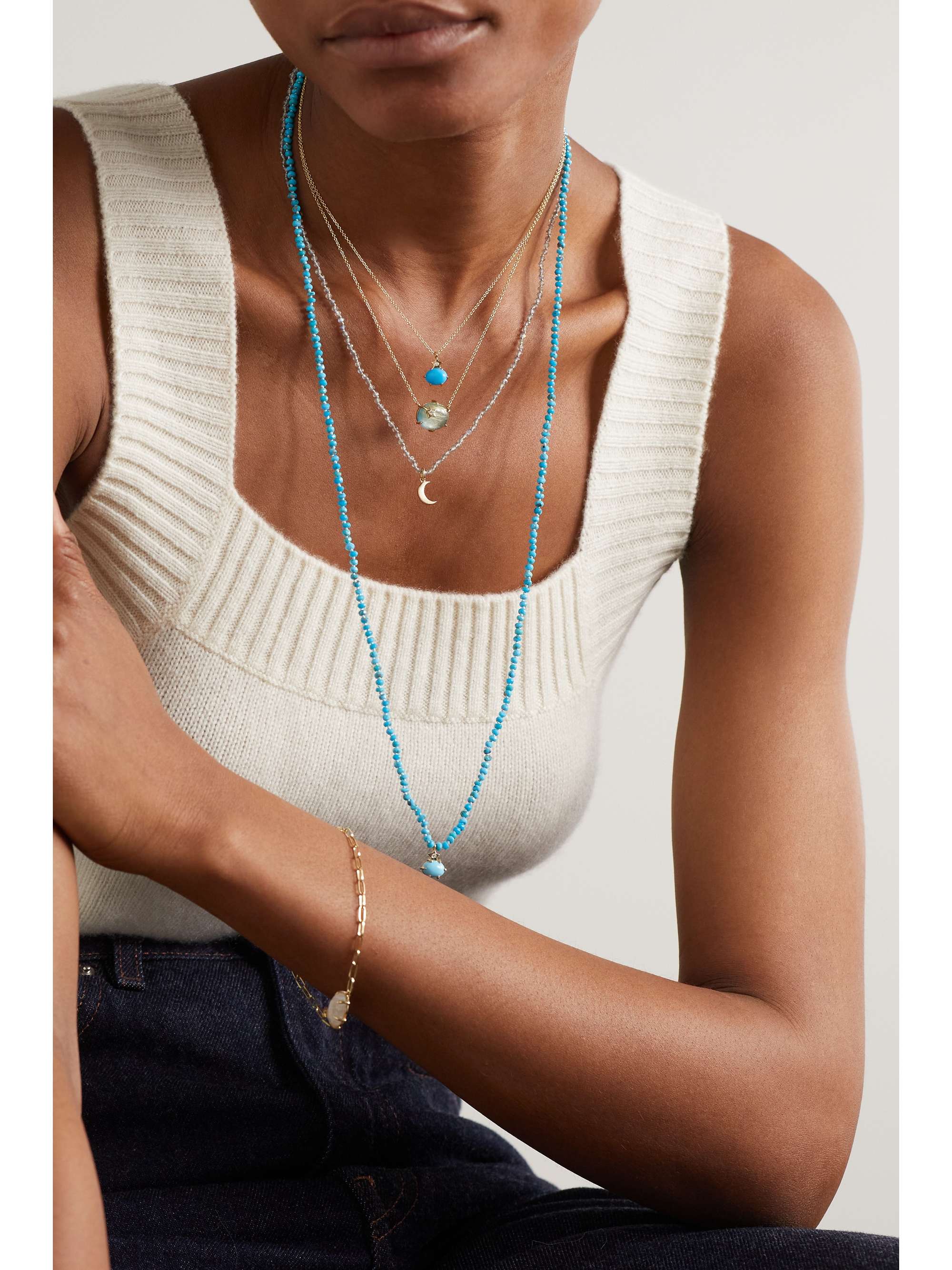 ANDREA FOHRMAN Crescent Moon 14K 黄金拉长石项链