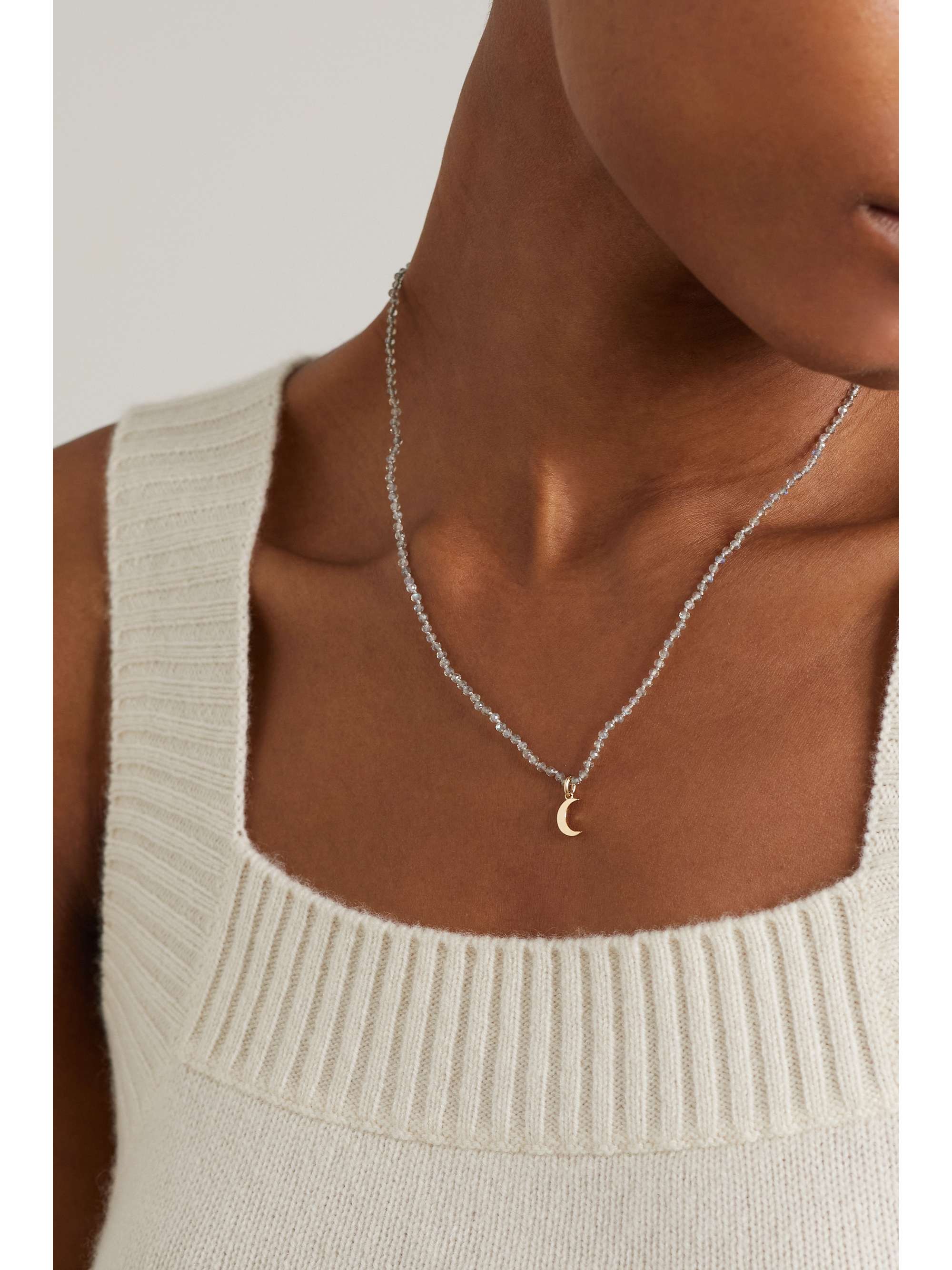 ANDREA FOHRMAN Crescent Moon 14K 黄金拉长石项链