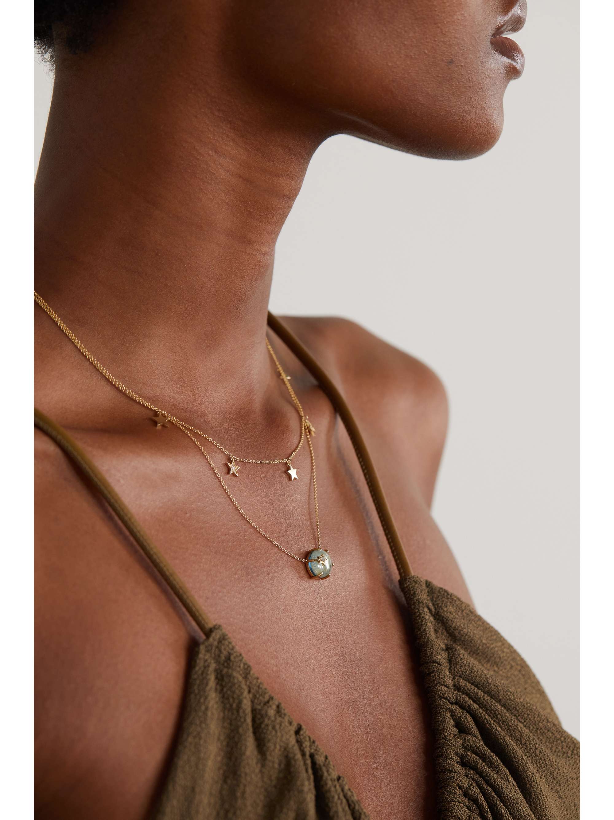ANDREA FOHRMAN Mini Galaxy Star 14-karat rose gold, rose de France and diamond necklace