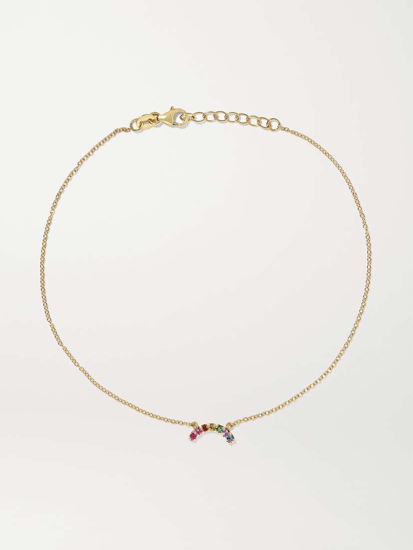 Andrea Fohrman Single Row Rainbow 14-karat Gold Multi-stone Anklet