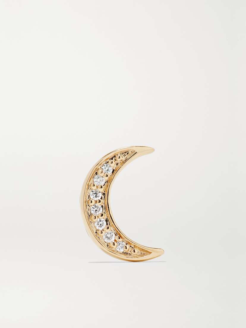 Andrea Fohrman Mini Crescent 14-karat Gold Diamond Earring