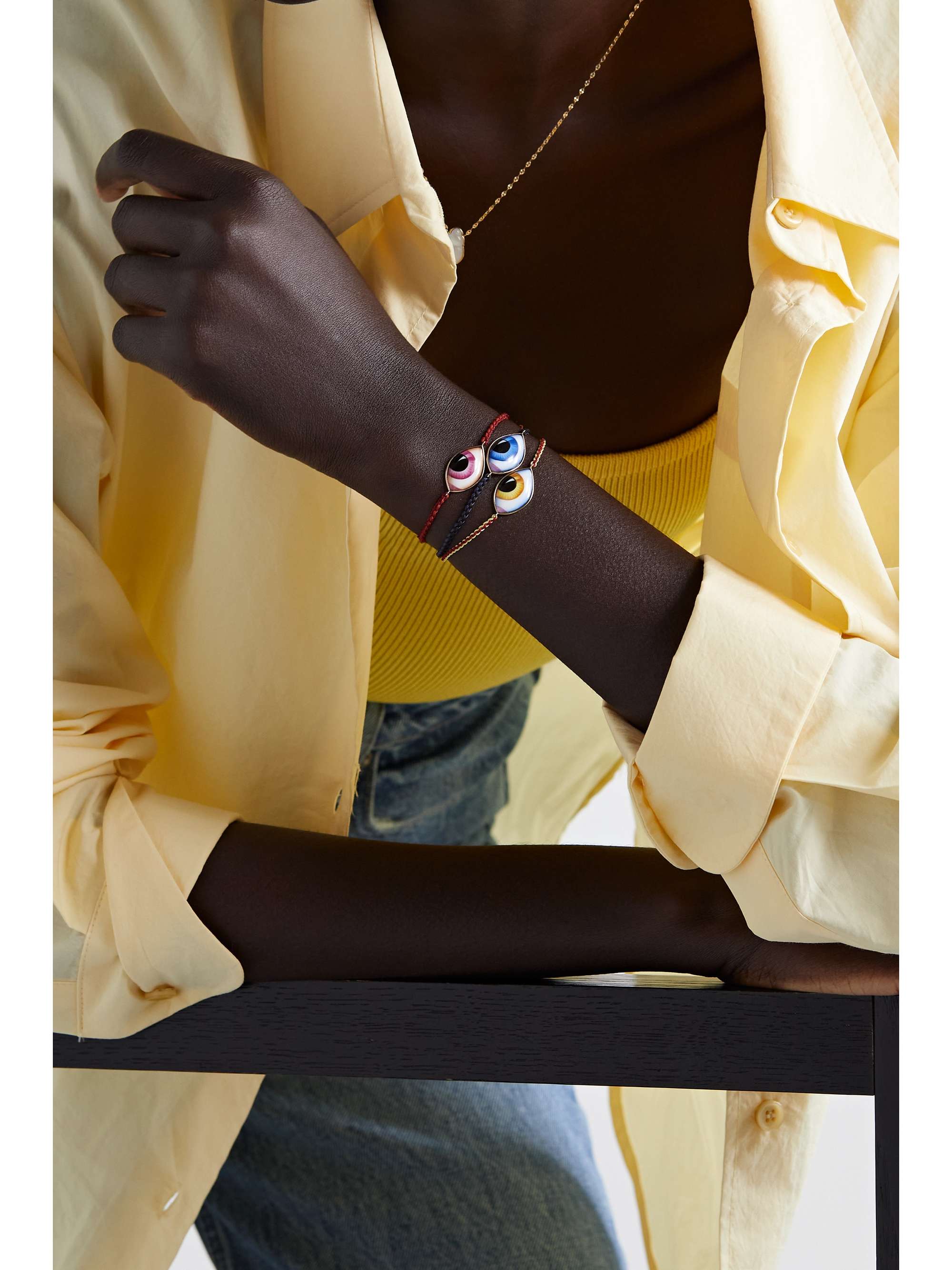 LITO Grand Bleu 14-karat rose gold, macramé and enamel bracelet