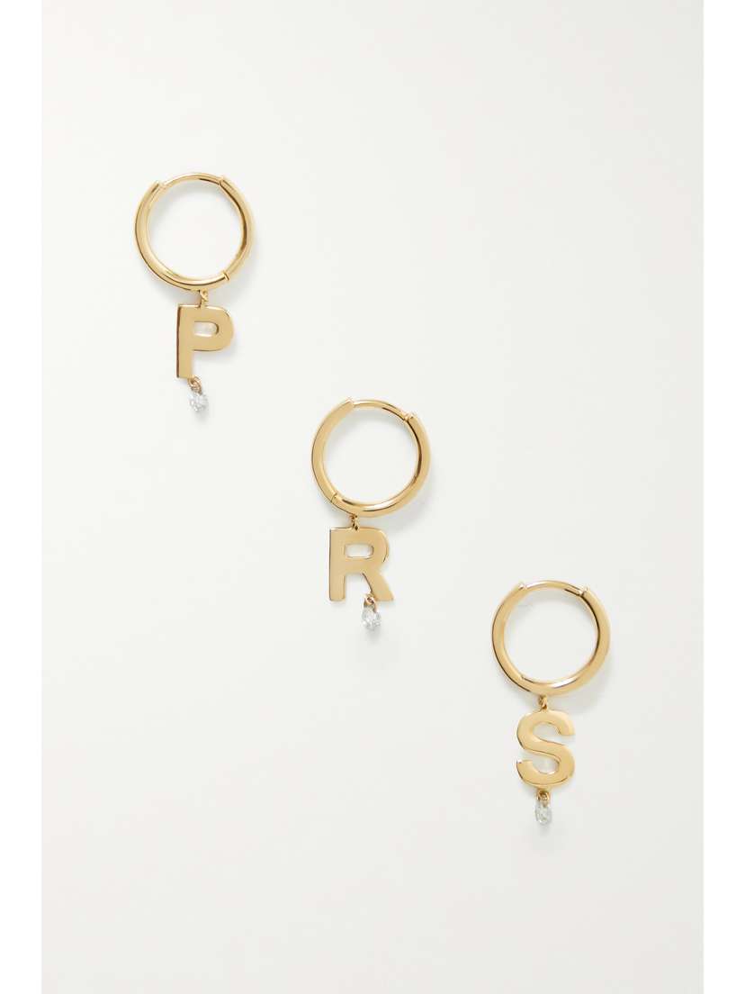 Persée Initial 18-karat Gold Diamond Single Hoop Earring