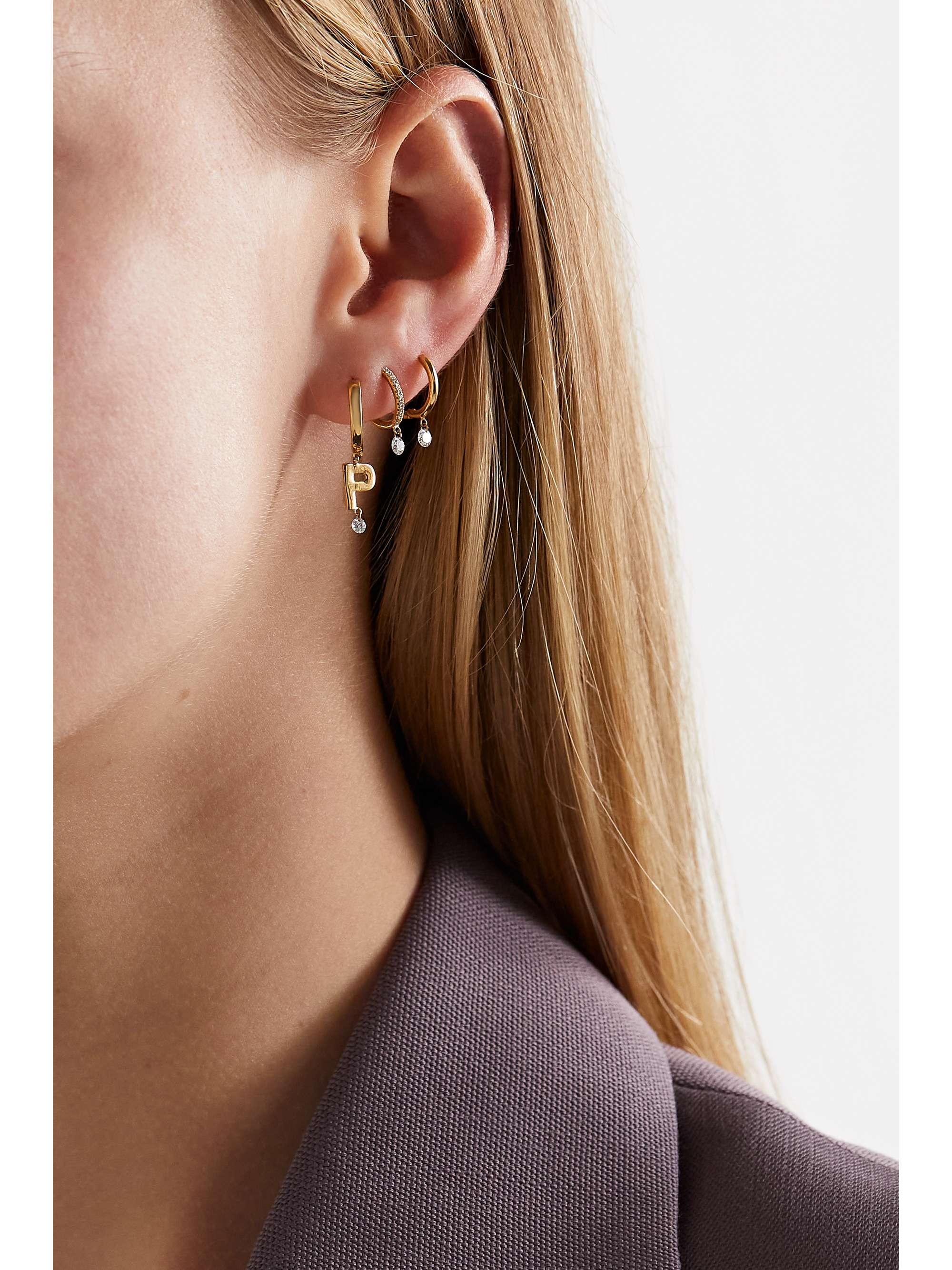 PERSÉE Alphabet 18-karat gold diamond single hoop earring