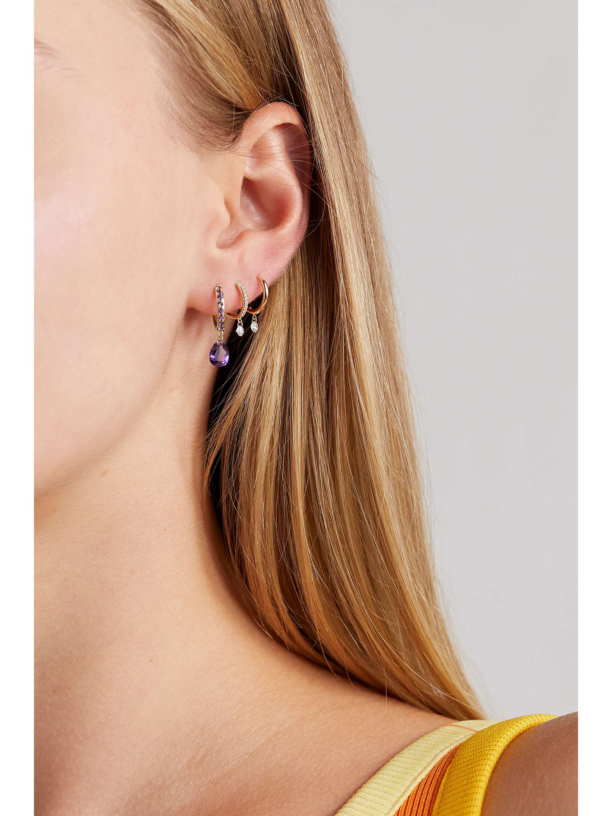 PERSÉE Gold crystal single hoop earring