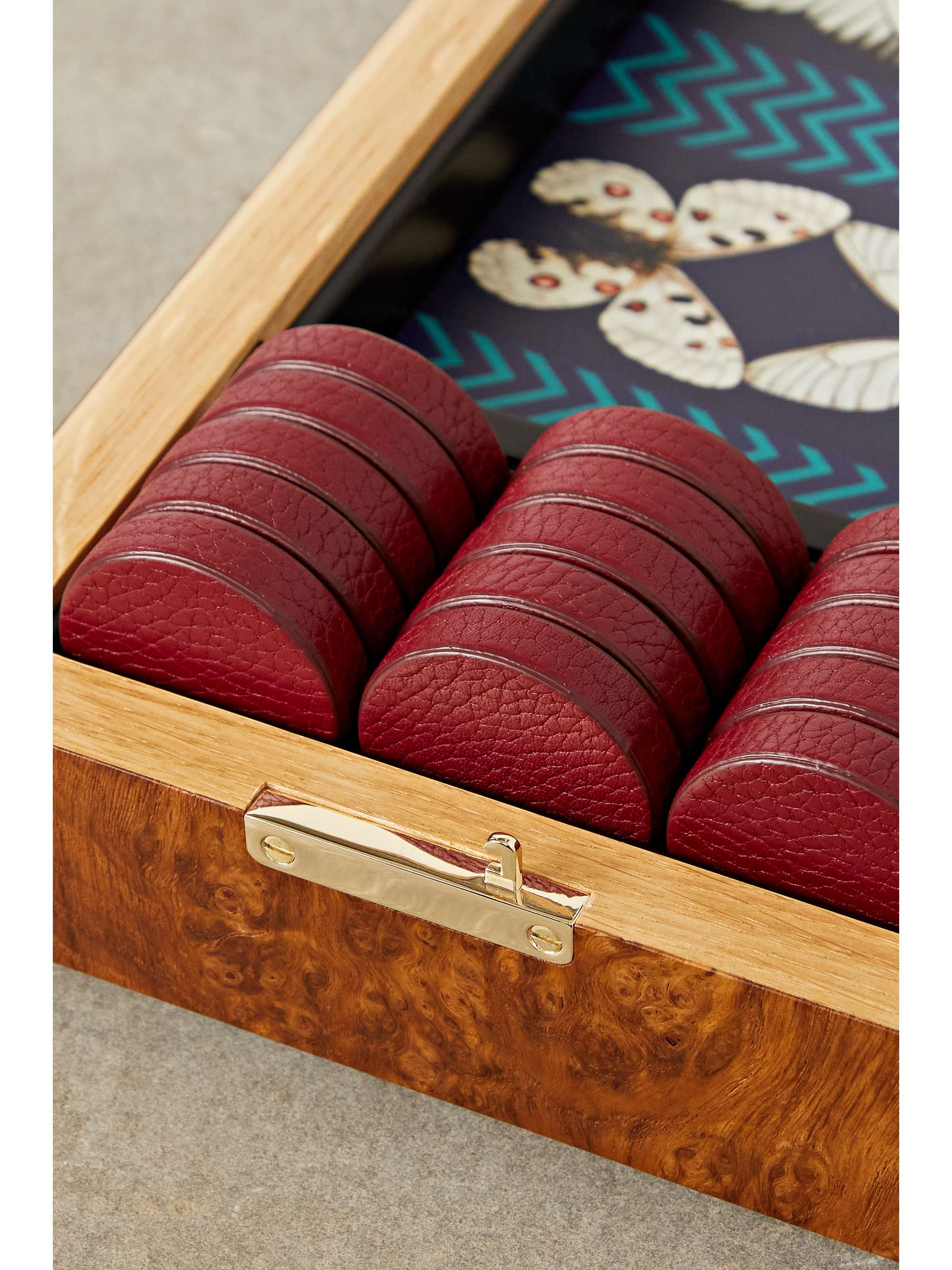 Photographic London oak and textured-leather backgammon set