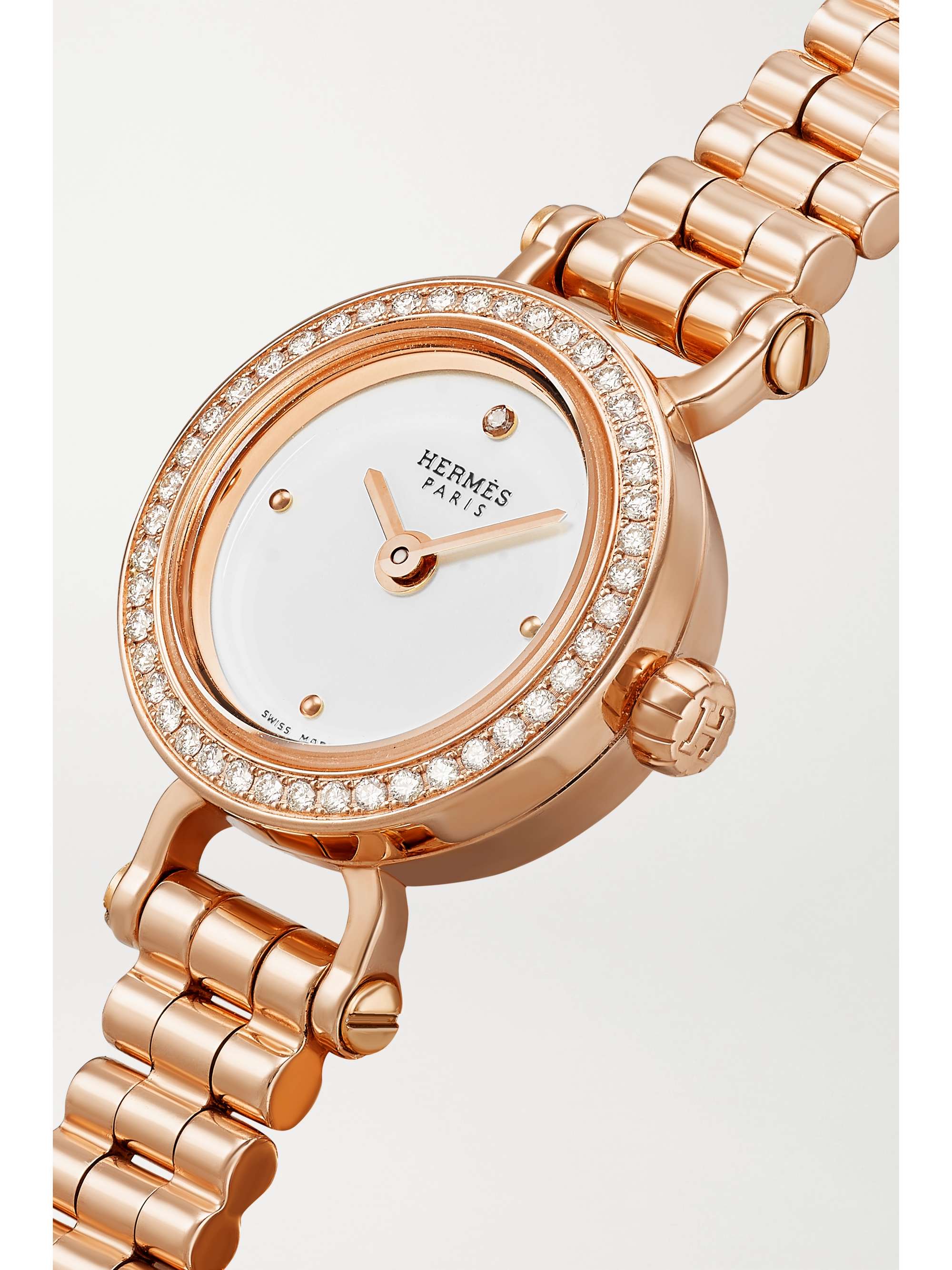 HERMÈS TIMEPIECES Faubourg Double Tour 15mm mini 18-karat rose gold and diamond watch