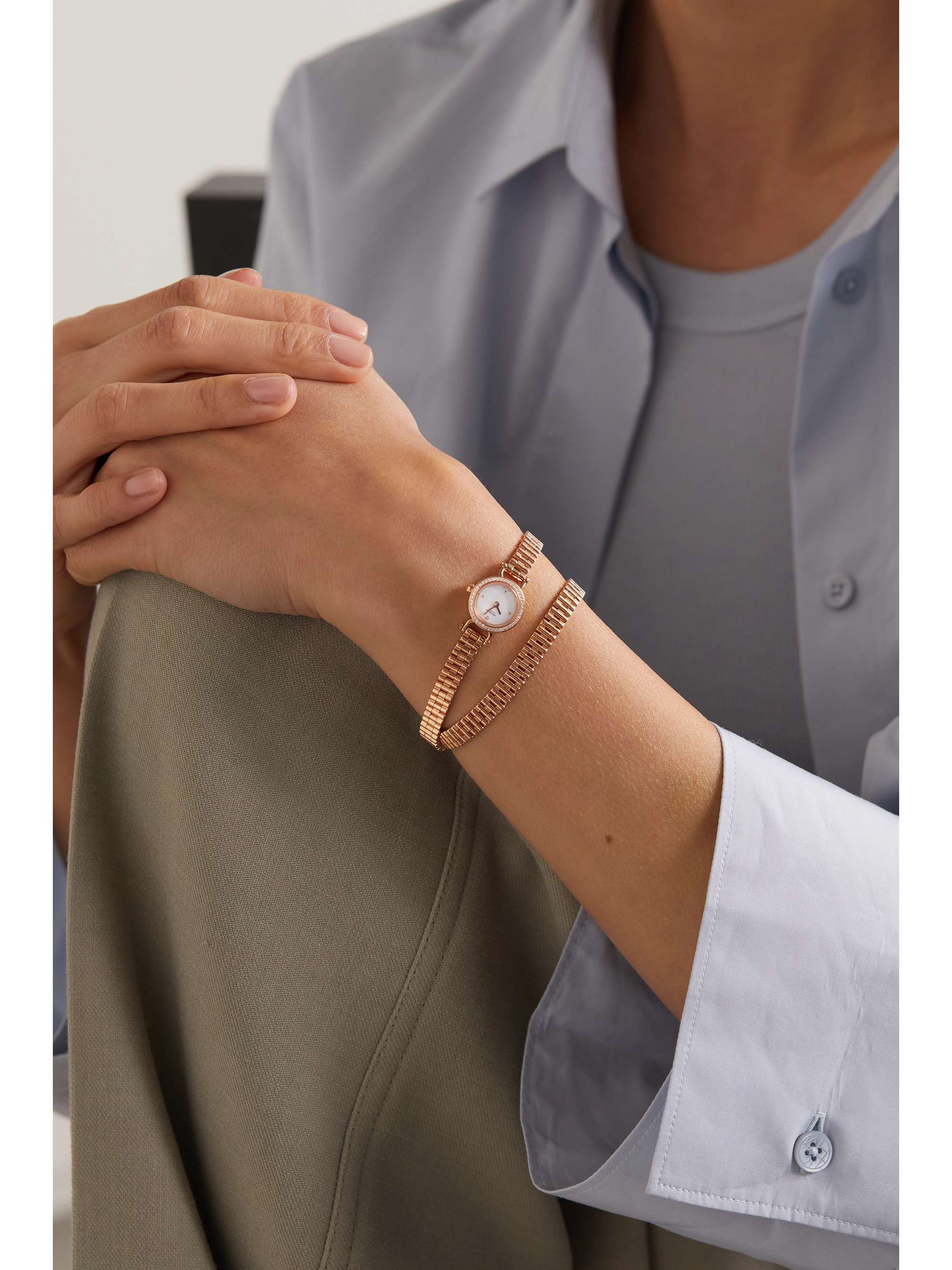 HERMÈS TIMEPIECES Faubourg Double Tour 15mm mini 18-karat rose gold and diamond watch