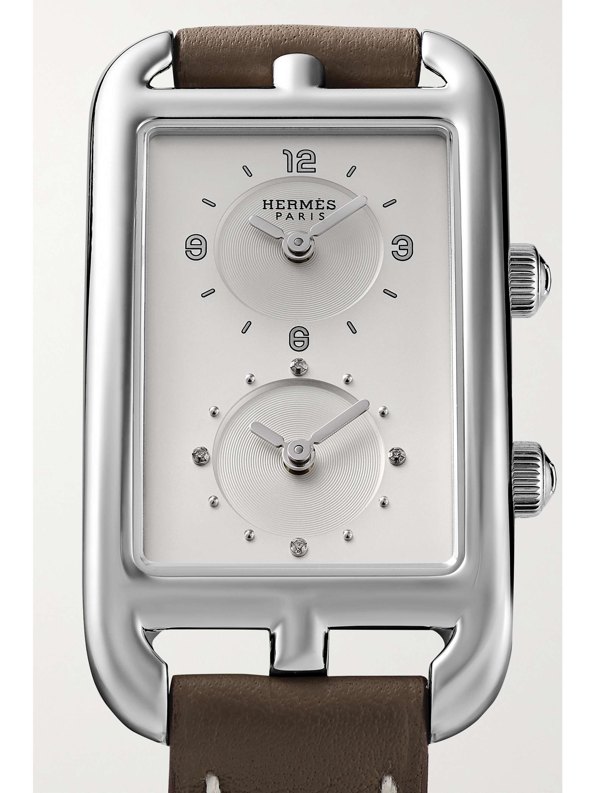 HERMÈS TIMEPIECES Nantucket Dual Time 39mm large stainless steel, alligator and diamond watch