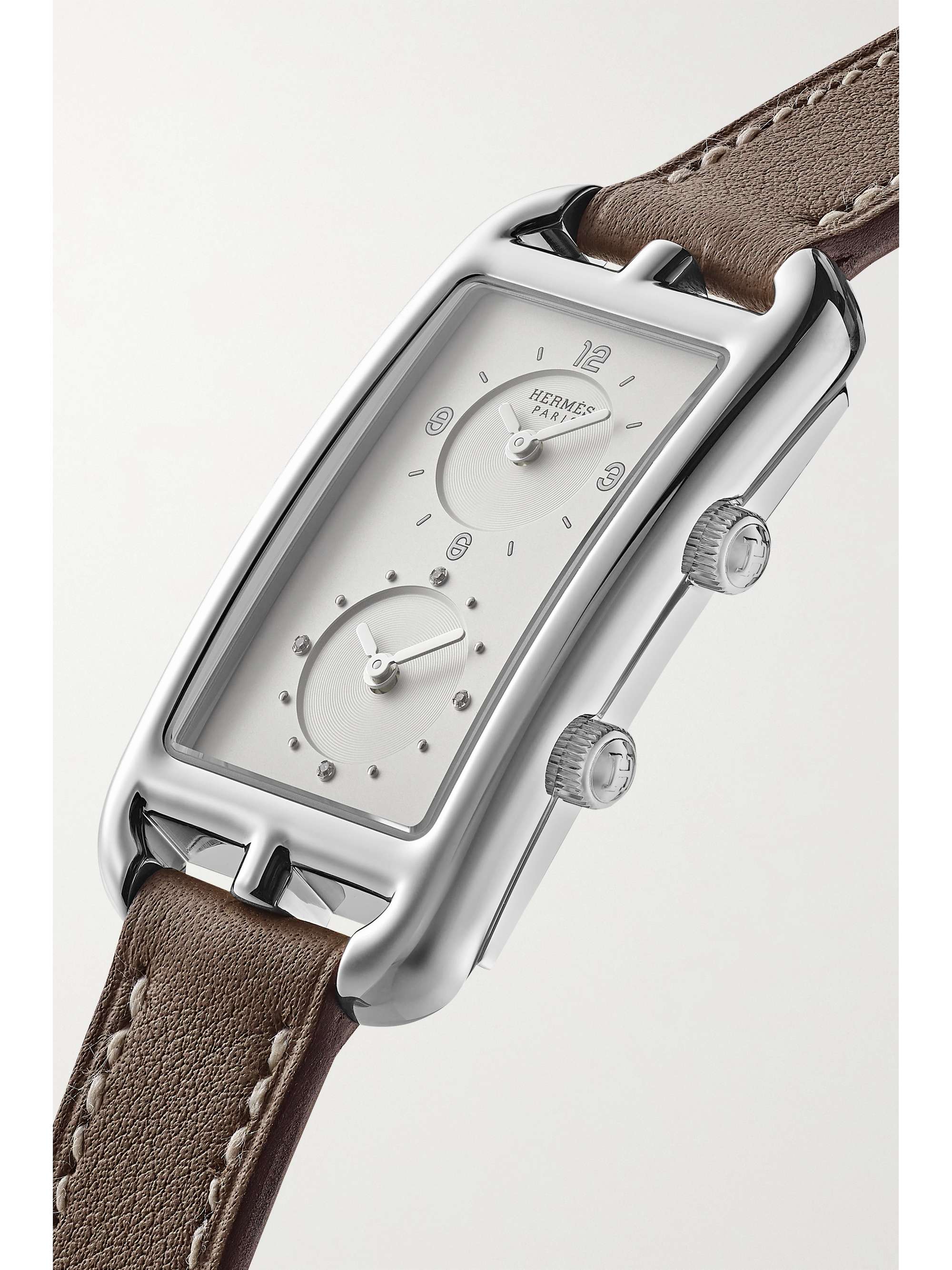 HERMÈS TIMEPIECES Nantucket Dual Time 39mm large stainless steel, alligator and diamond watch