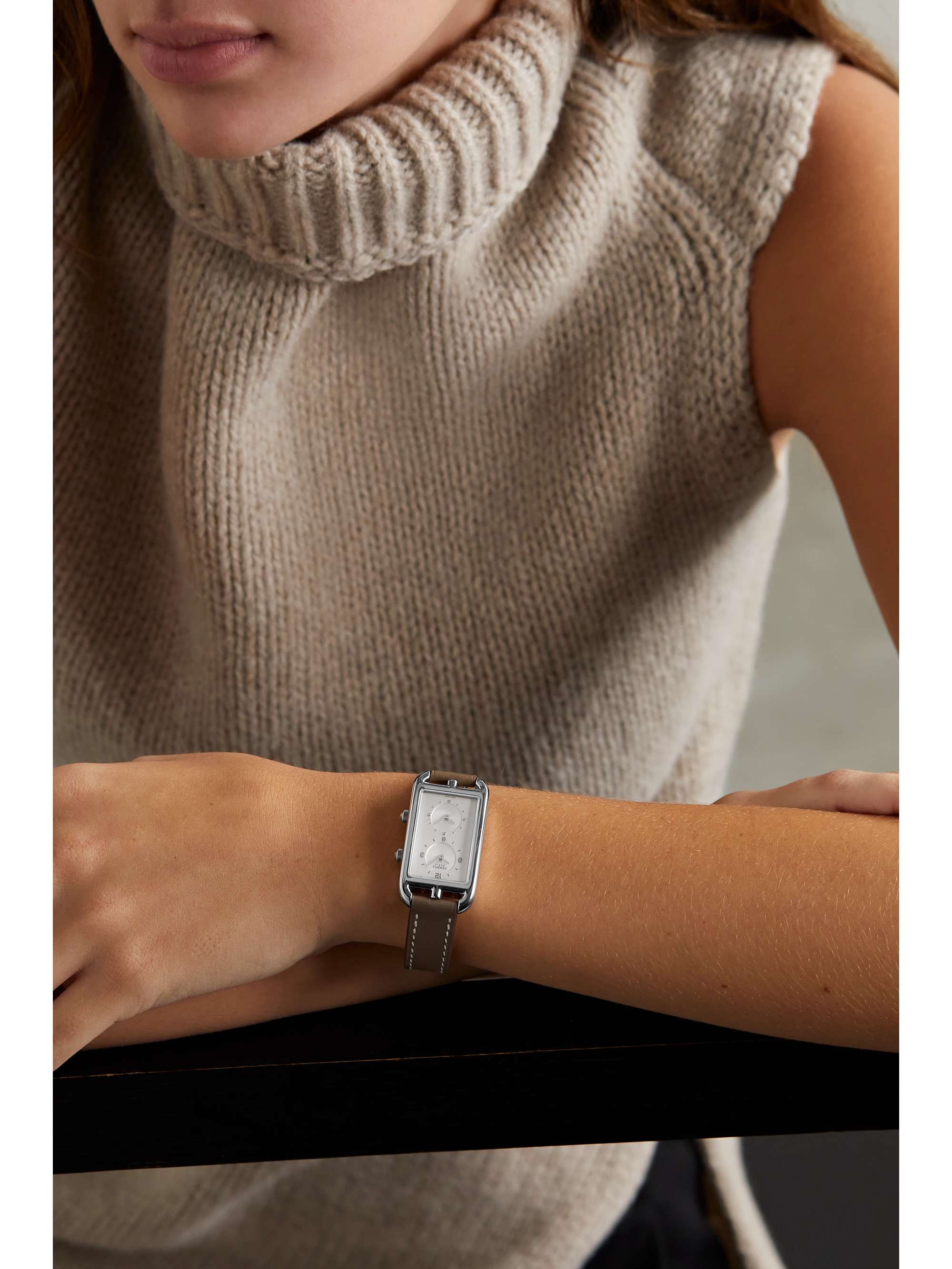 HERMÈS TIMEPIECES Nantucket Dual Time 39mm large stainless steel, alligator and diamond watch