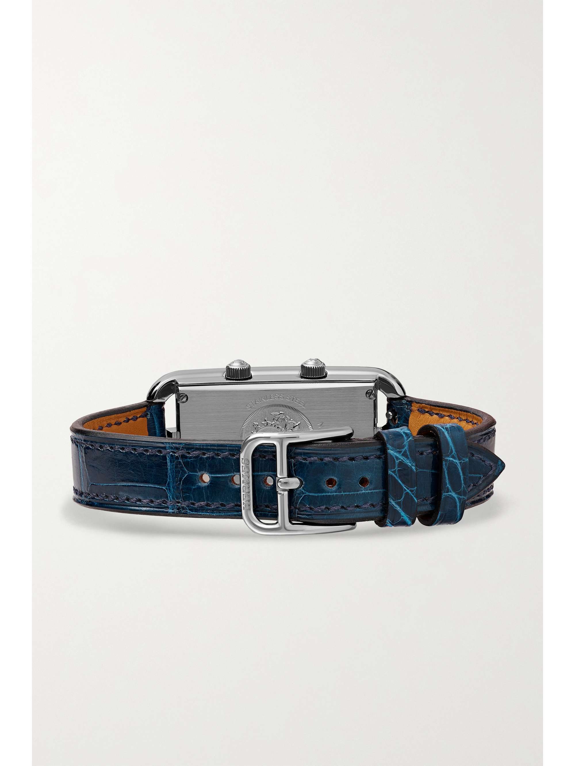 HERMÈS TIMEPIECES Montre en acier inoxydable et diamants à bracelet en alligator Nantucket Dual Time Large, 39 mm