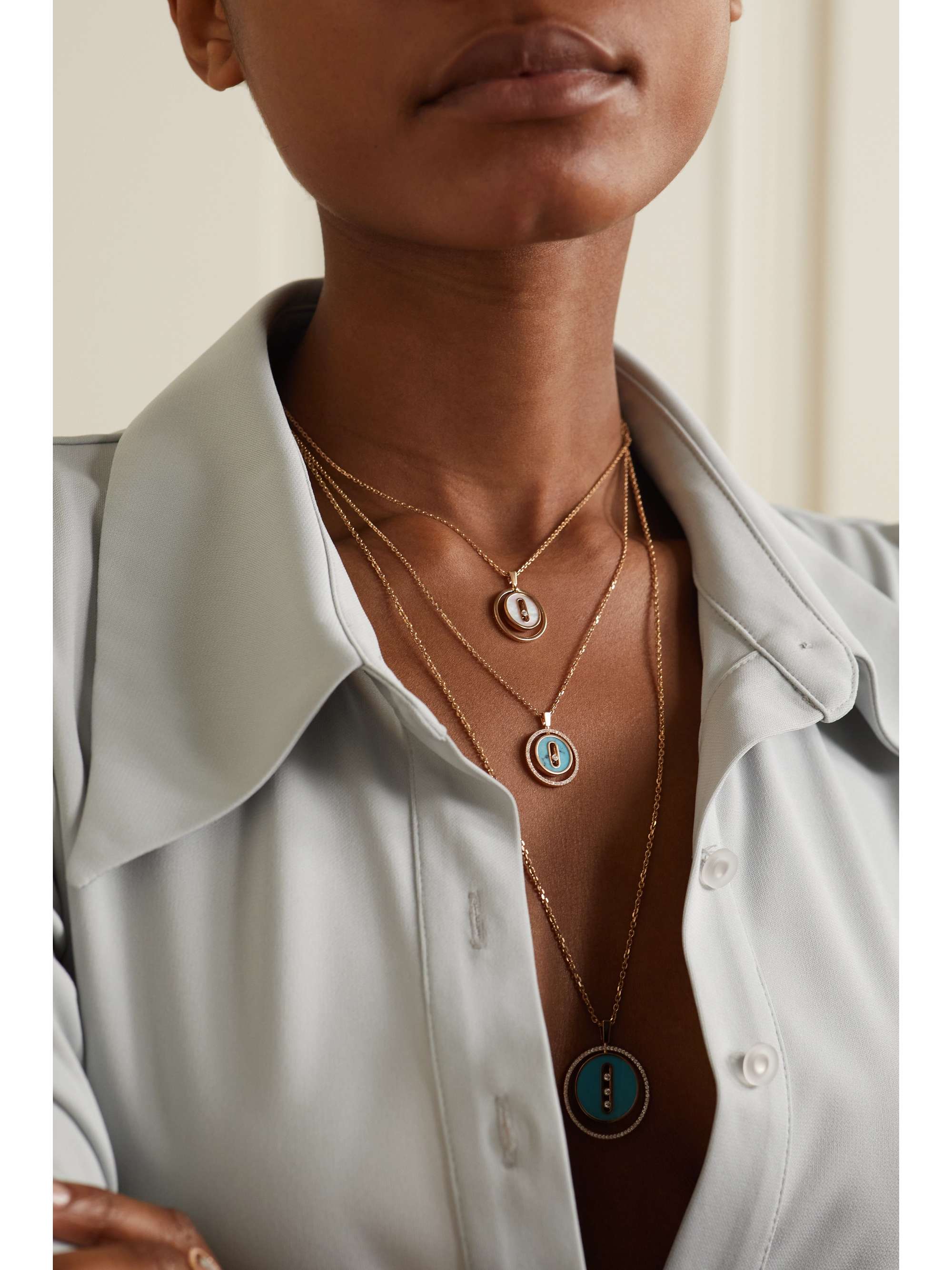 MESSIKA Lucky Move 18-karat rose gold, turquoise and diamond necklace