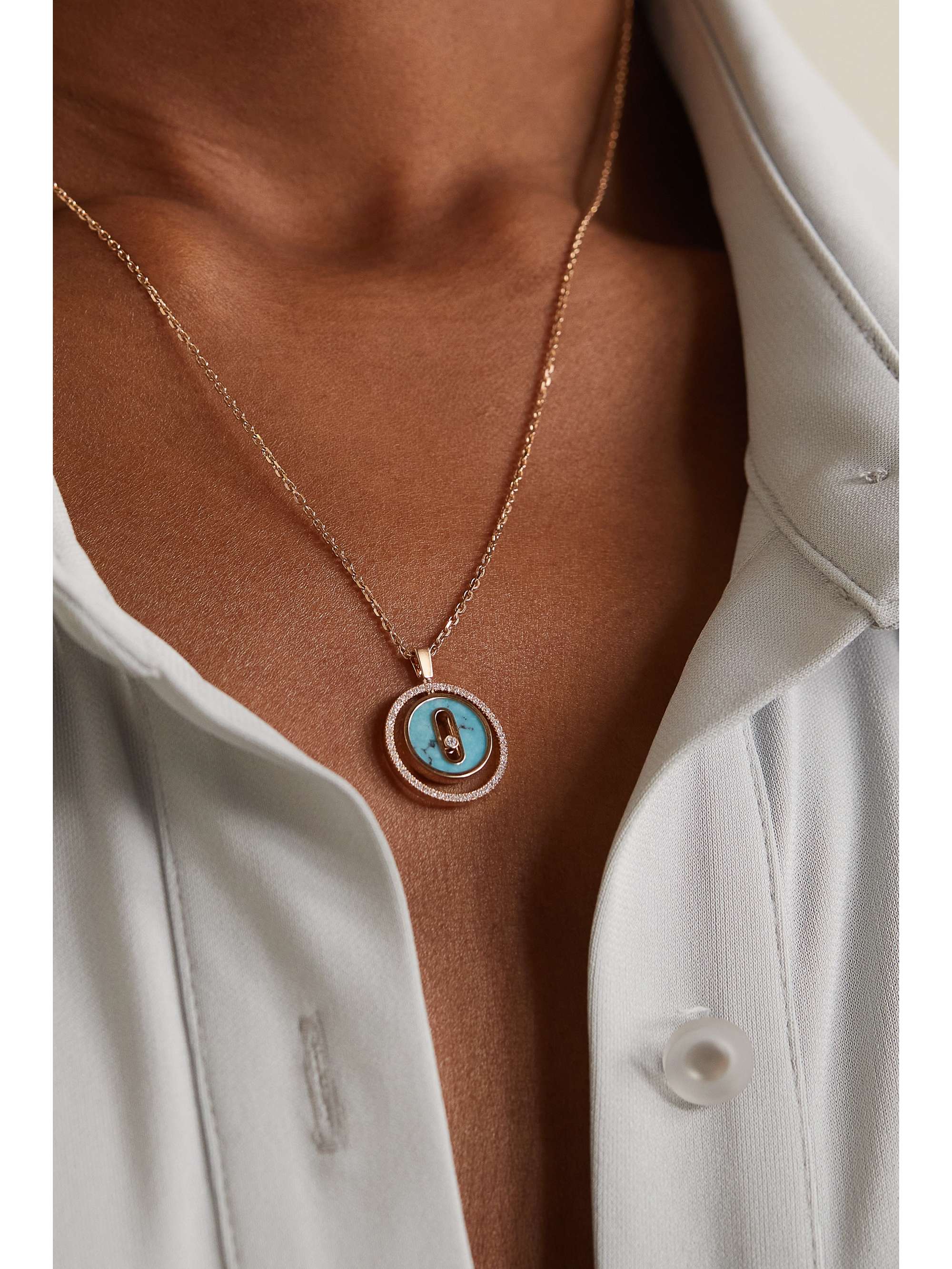 MESSIKA Lucky Move 18-karat rose gold, turquoise and diamond necklace